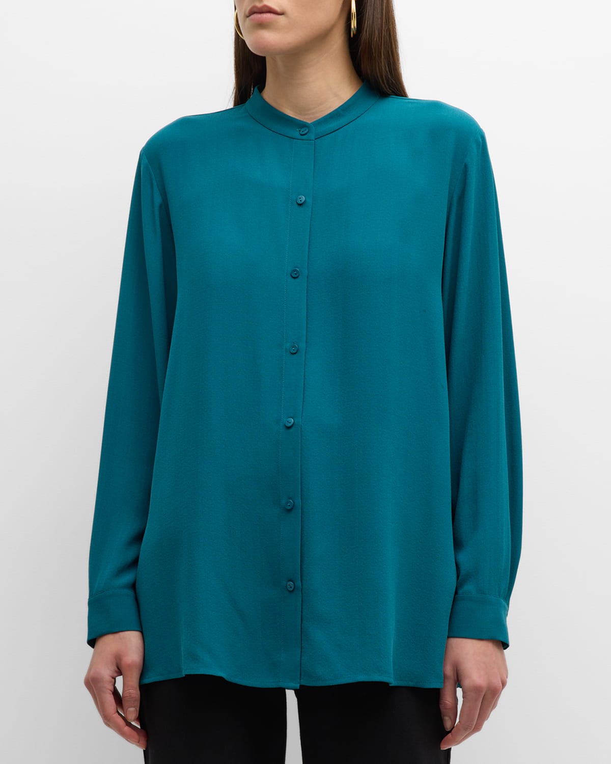 EILEEN FISHER BUTTON-DOWN GEORGETTE CREPE SHIRT