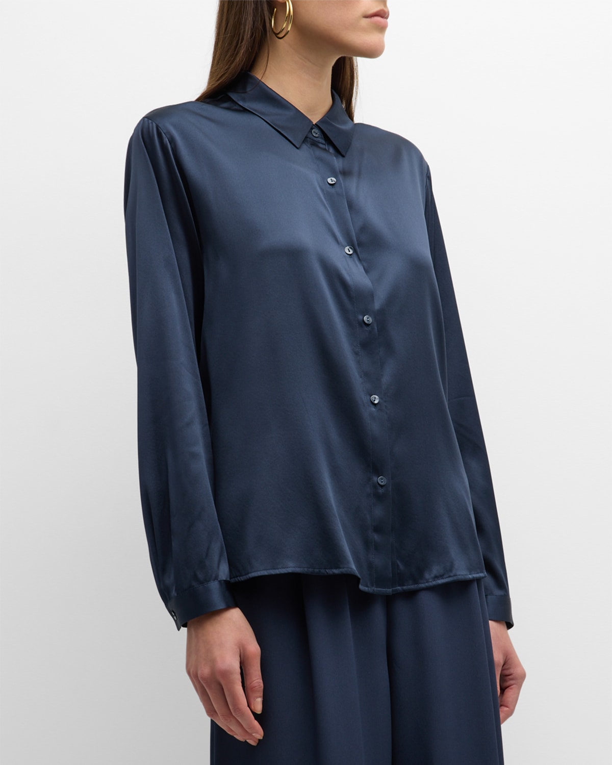 Eileen Fisher Button-down Silk Tussah Shirt In Ocean