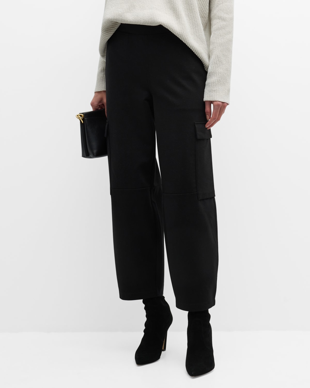 Shop Eileen Fisher Cropped Straight-leg Flex Ponte Cargo Pants In Black