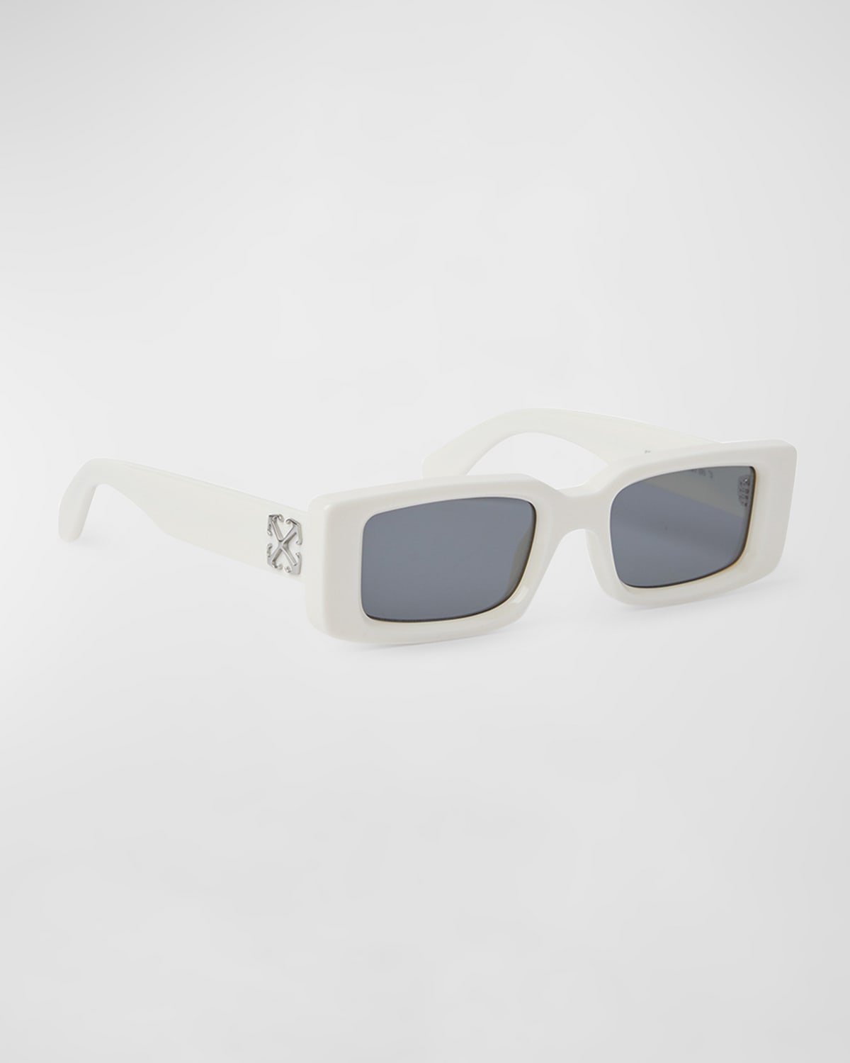 Shop Off-white Men's Arthur Arrows Acetate Rectangle Sunglasses In White Dark Grey