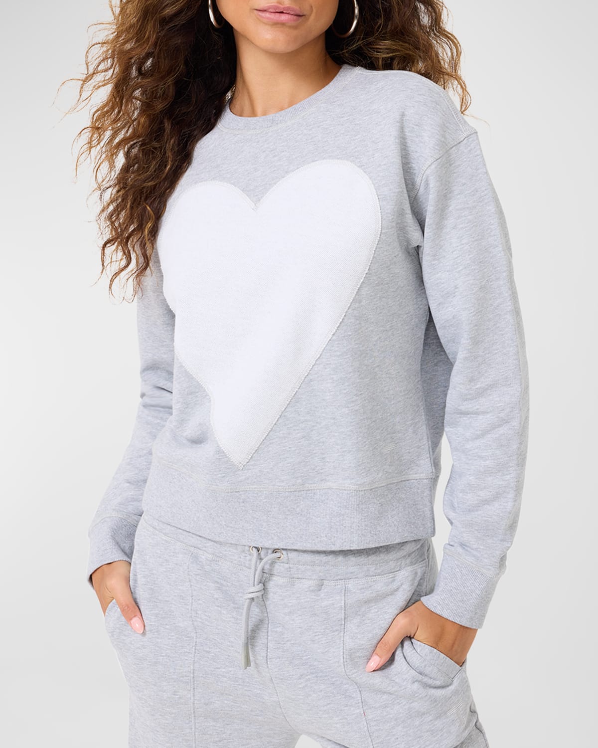 Terez Rib Heart Classic Cotton Crewneck Sweatshirt In Collegiate Grey