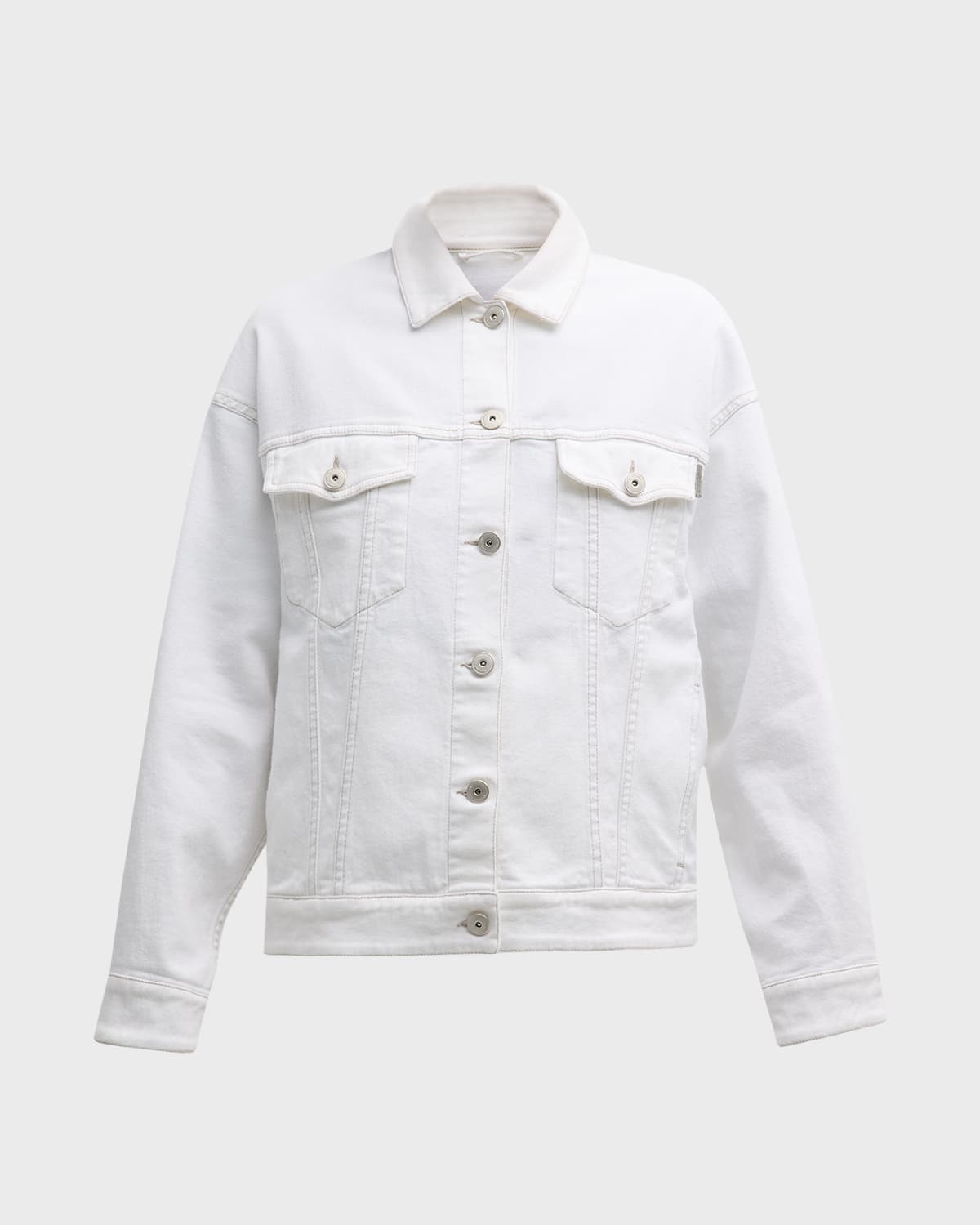 Shop Brunello Cucinelli Monili-tab Denim Trucker Jacket In C159 White