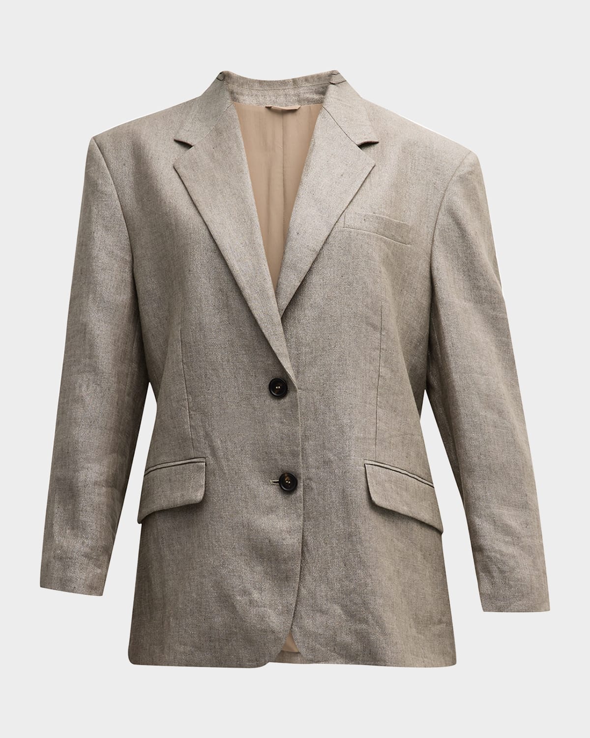 Shop Brunello Cucinelli Metallic Linen Single-breasted Blazer Jacket In C002 Brown Grey