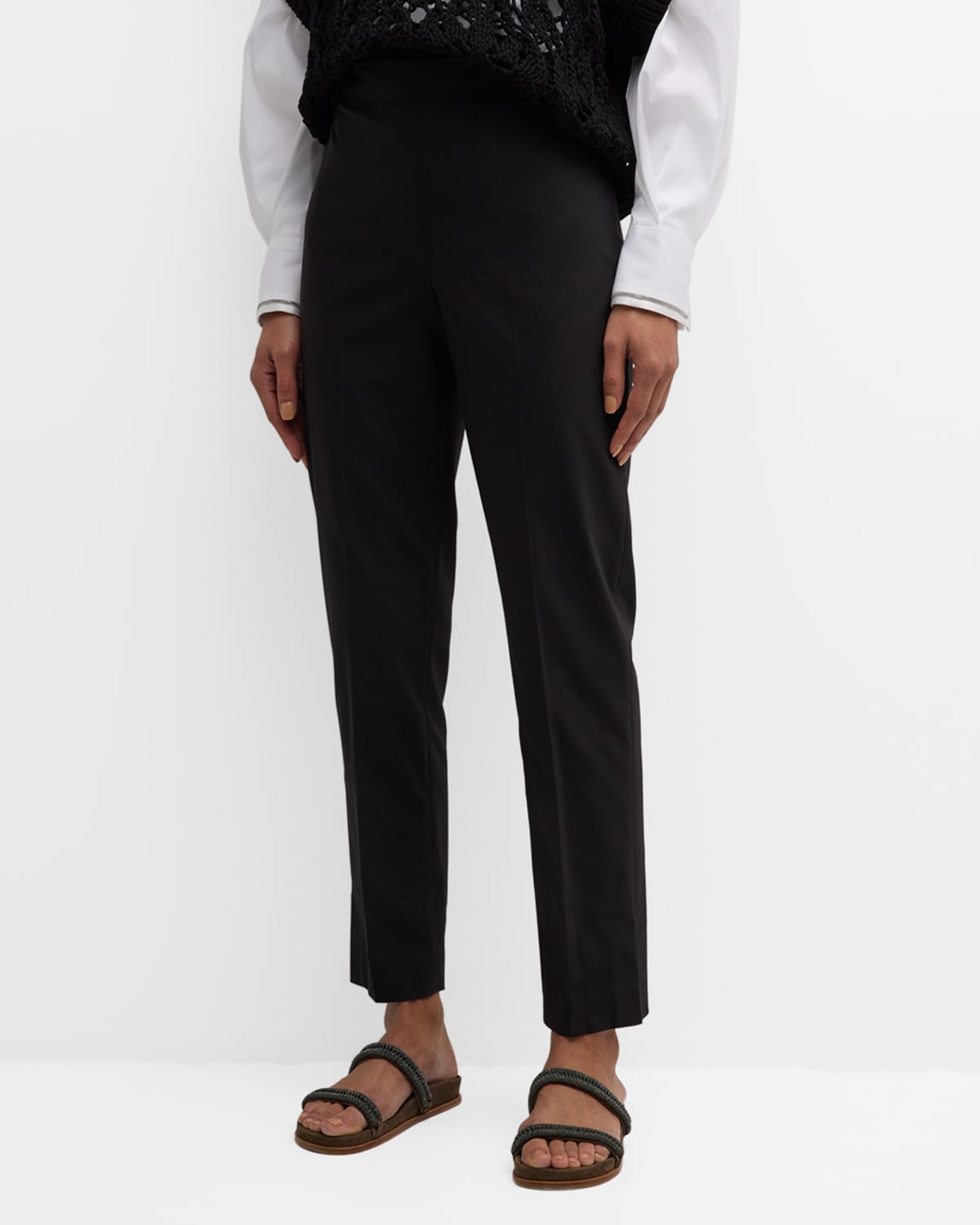 Shop Brunello Cucinelli Cotton Straight-leg Pants With Monili Detail In C101 Black