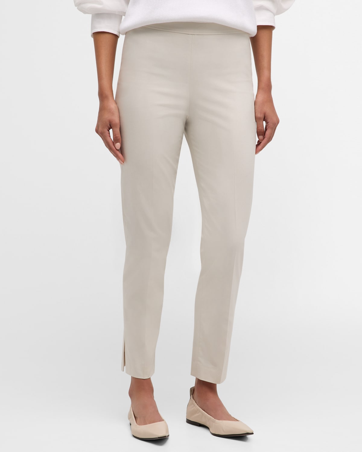 Brunello Cucinelli Cotton Straight-leg Pants With Monili Detail In C8949 Oat