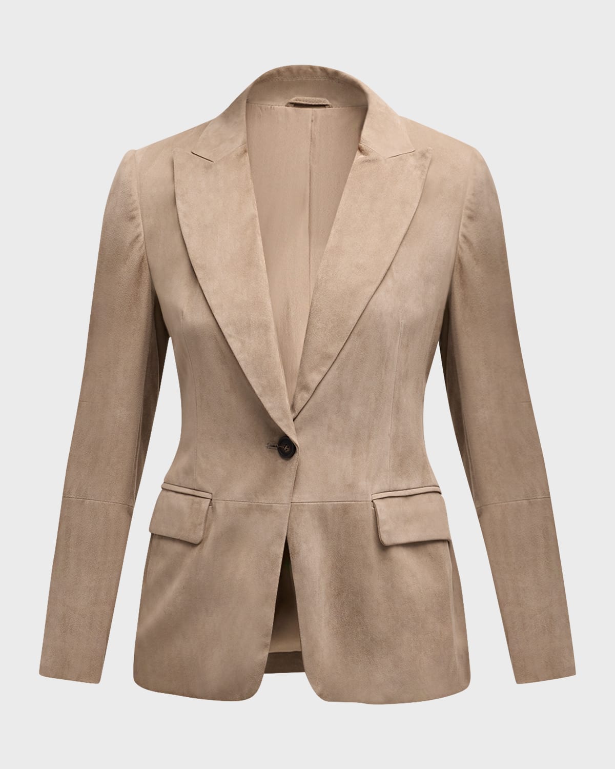 Shop Brunello Cucinelli Suede Single-breasted Blazer Jacket In C8960 Mud