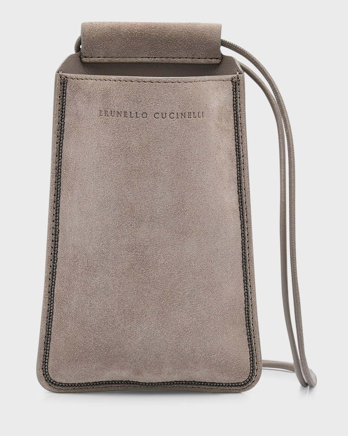 Shop Brunello Cucinelli Suede Phone Case With Crossbody Strap In Taupe