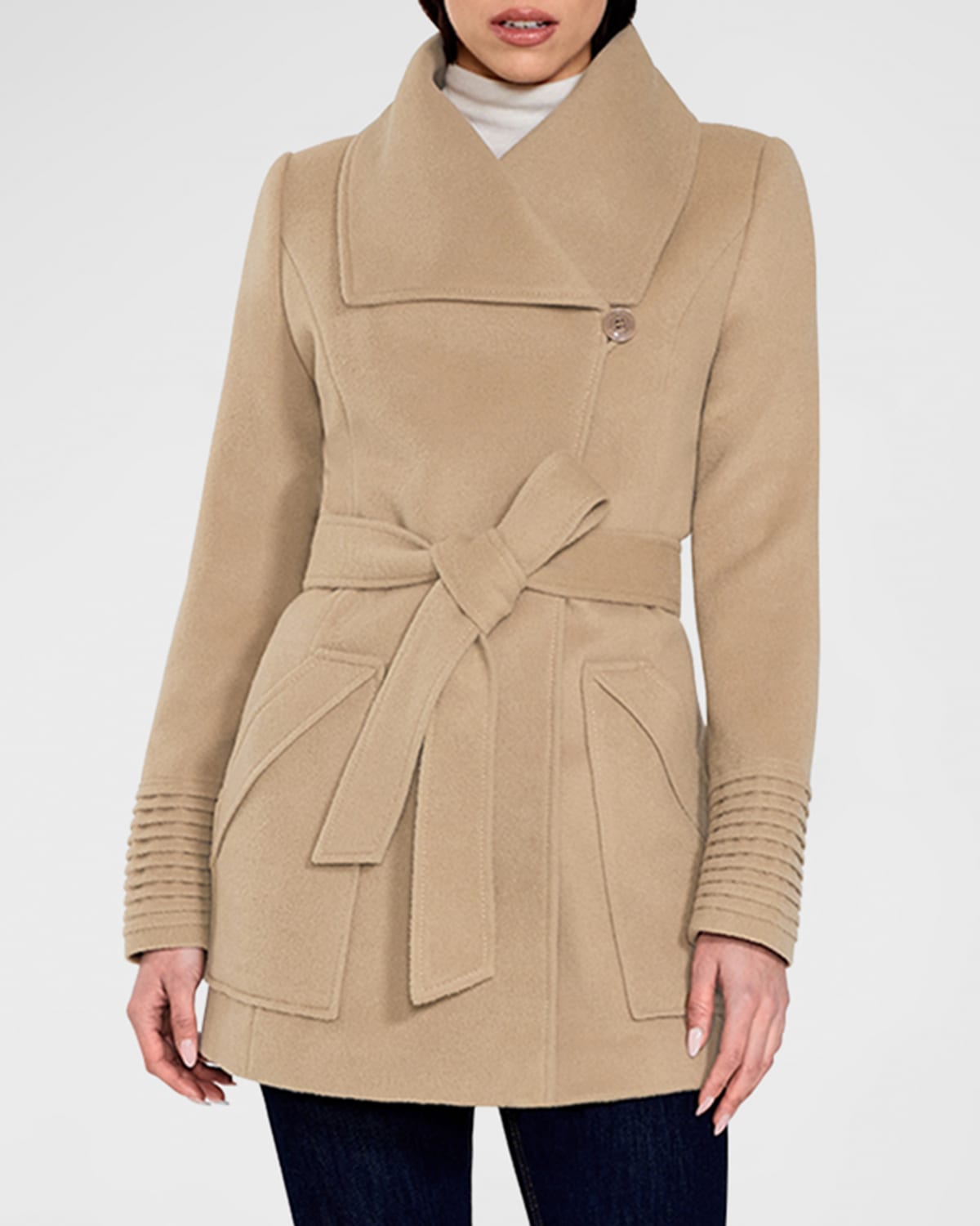 SENTALER BELTED WIDE-COLLAR WRAP COAT