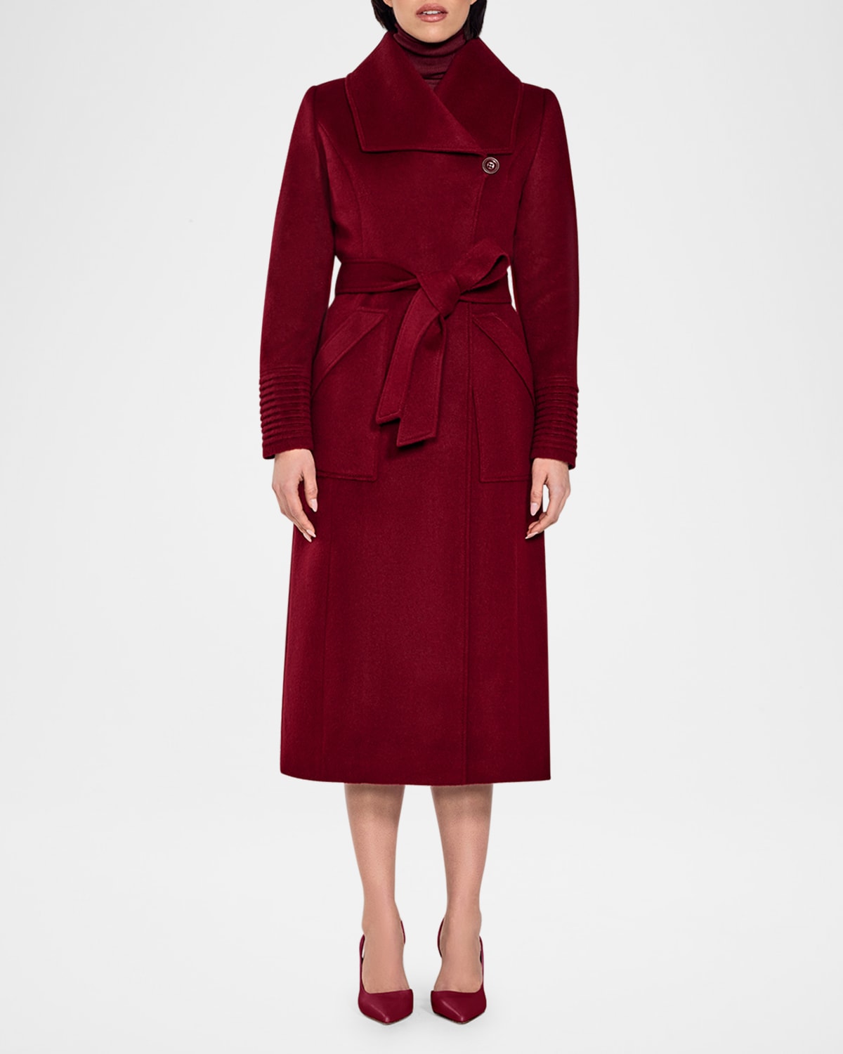 Sentaler Wide Collar Wrap Coat In Garnet Red
