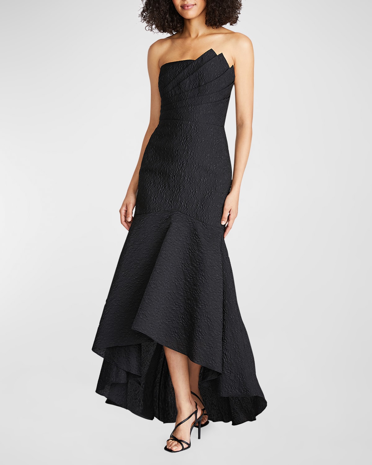 THEIA LANA STRAPLESS HIGH-LOW TRUMPET GOWN