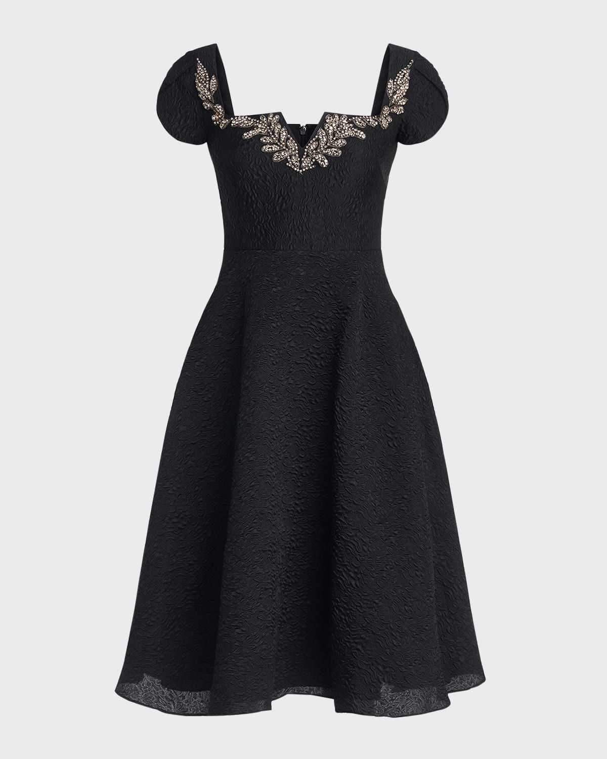 Shop Theia Milena Crystal Jacquard Midi Dress In Black