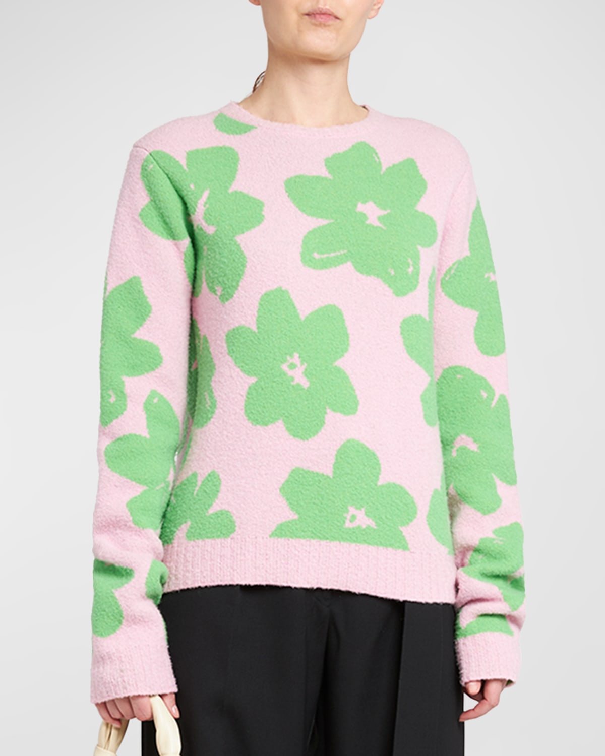 JIL SANDER FLOWER KNIT CREWNECK SWEATER