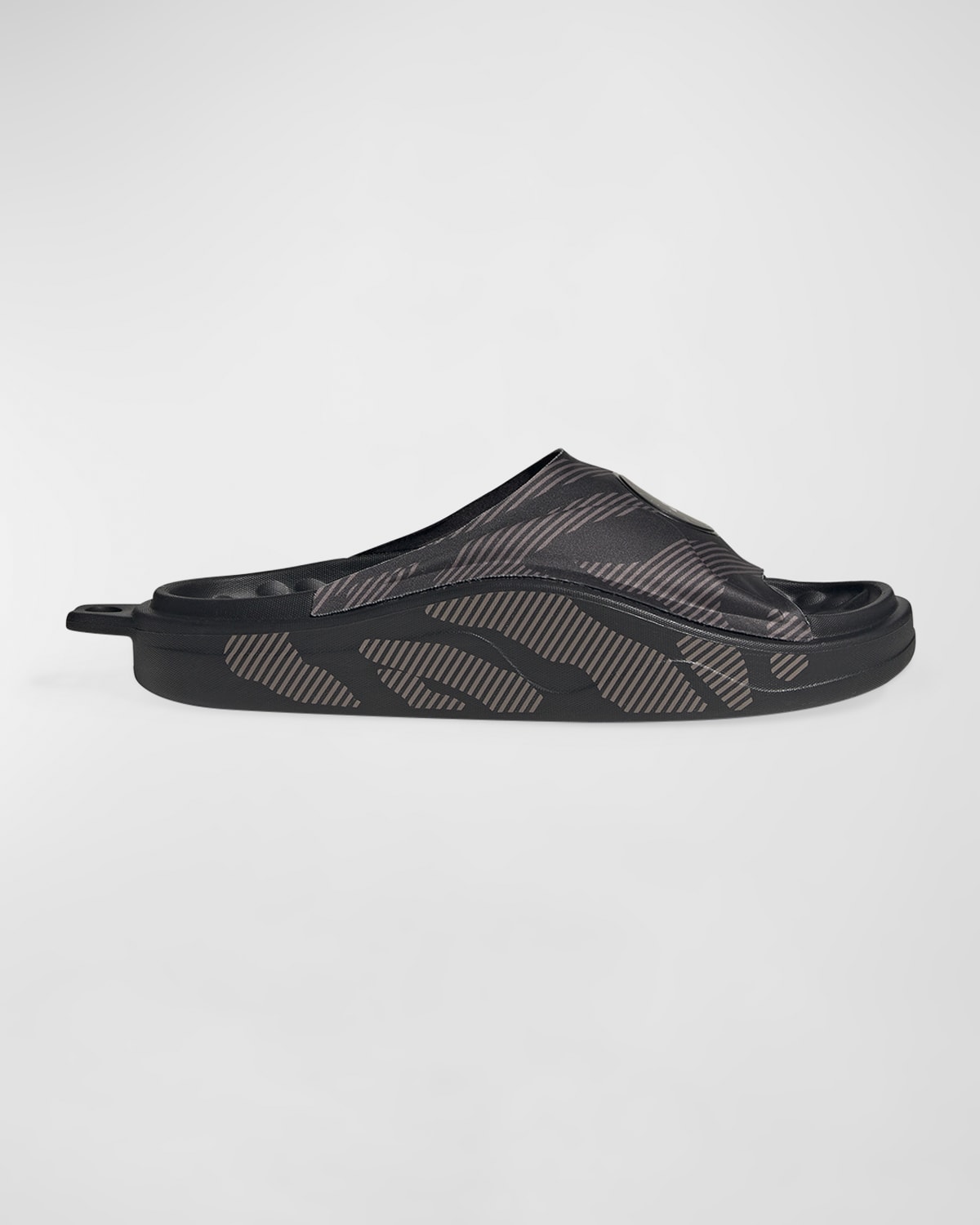 Adidas By Stella Mccartney Striped Pool Slide Sandals In Blackblacktech Ea