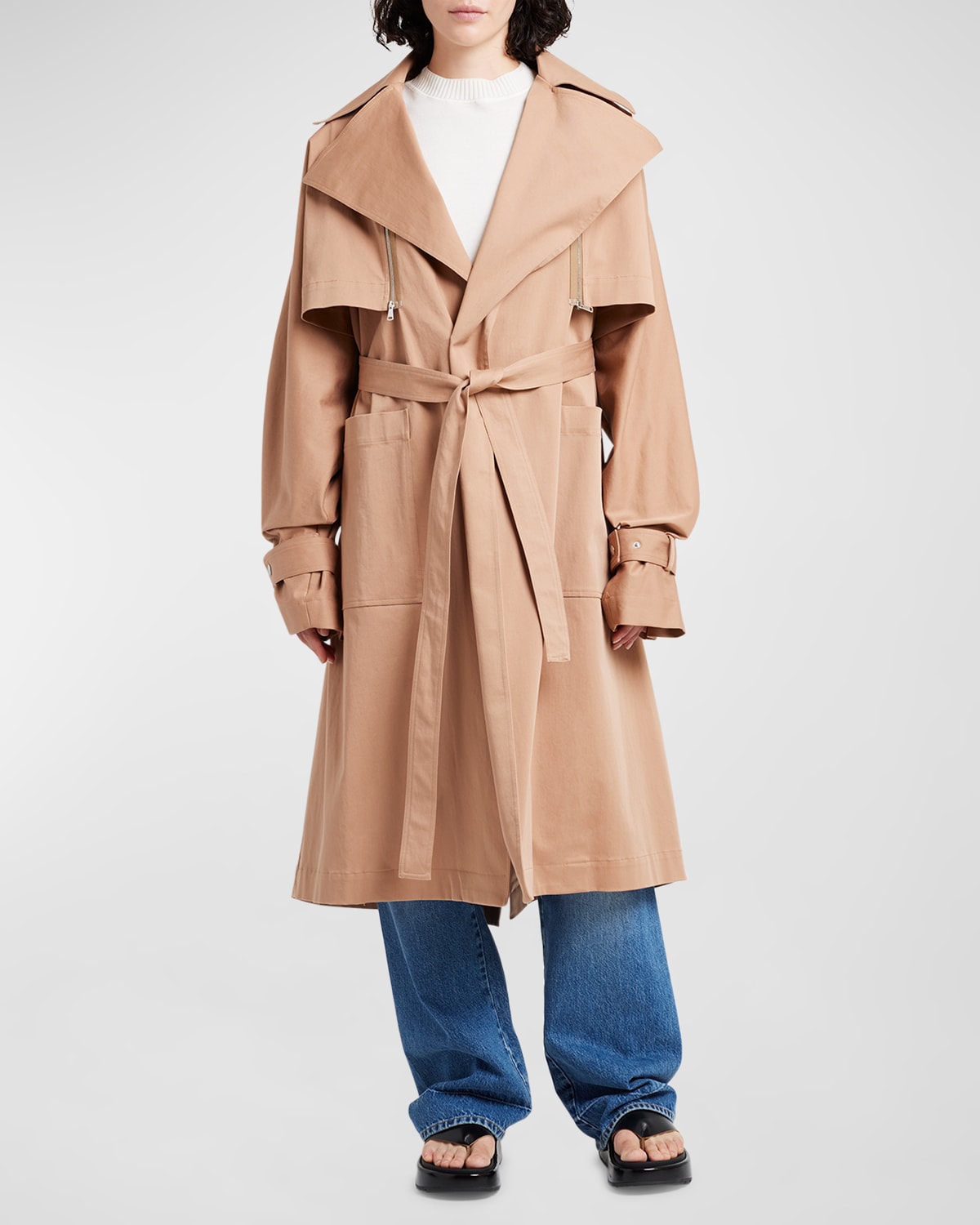 Plan C Convertible Belted Trench Coat In Caramel