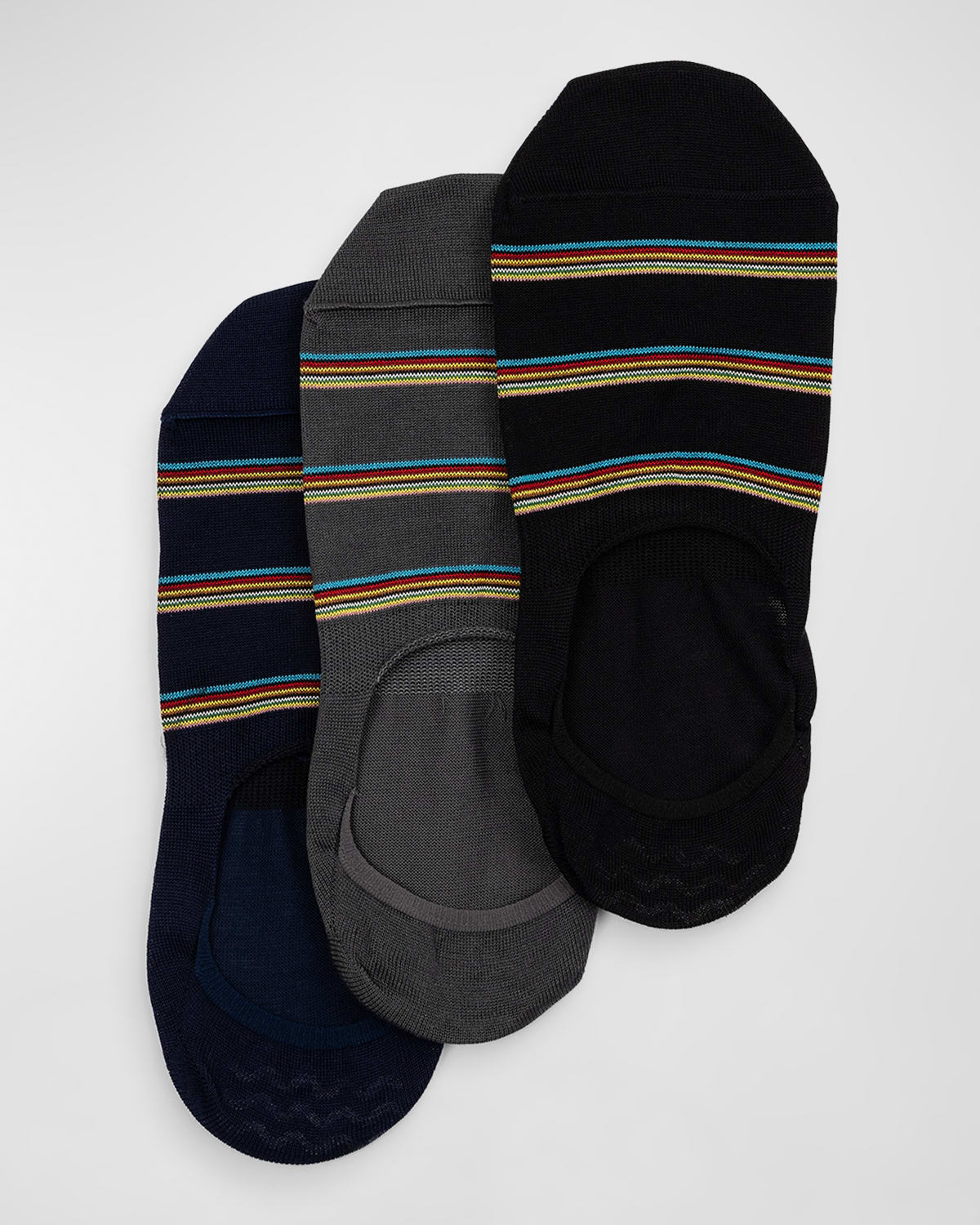 Paul Smith Three-pack Striped Cotton-blend No-show Socks In Multi