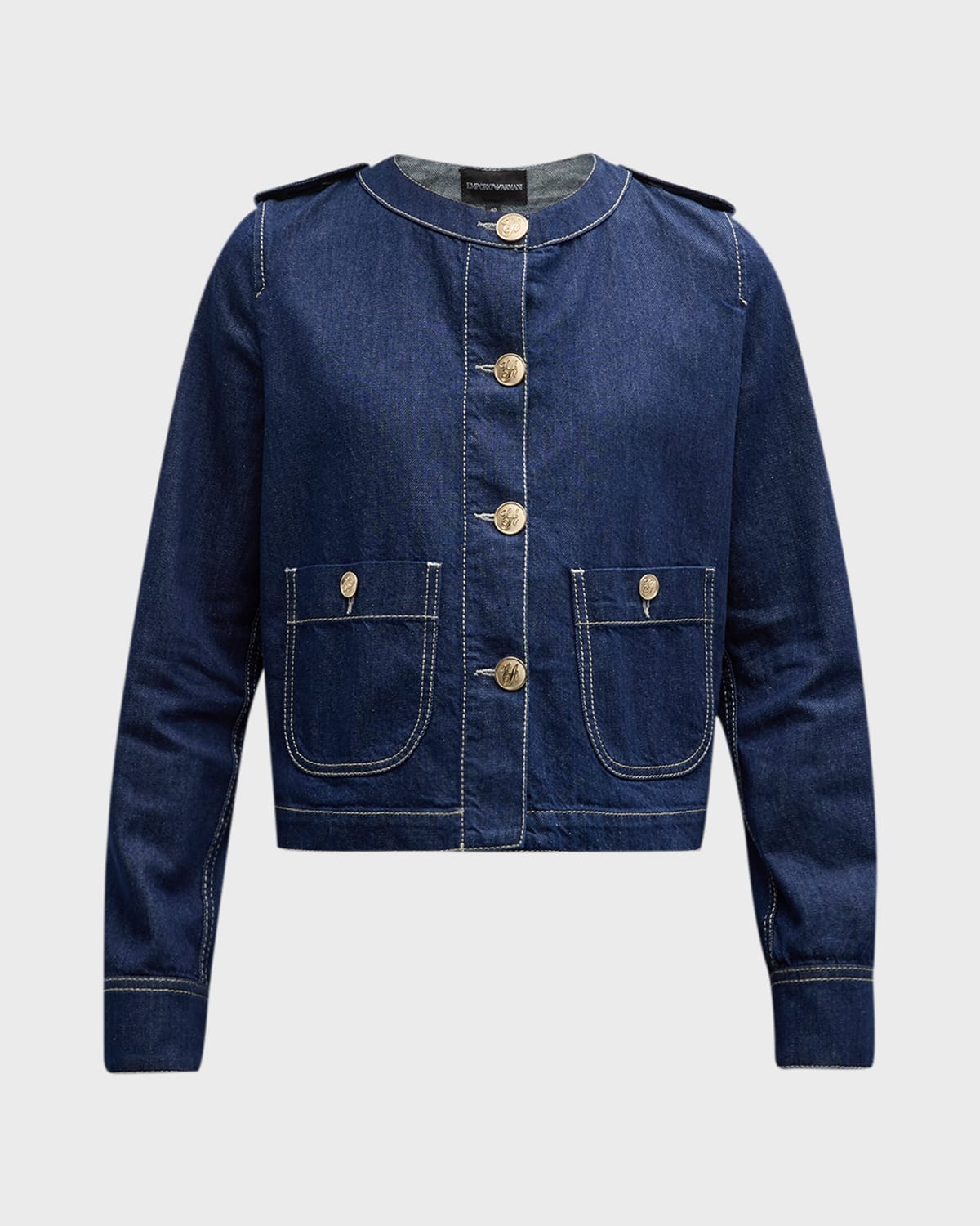 Emporio Armani Topstitched Button-down Denim Jacket In Denim Blue