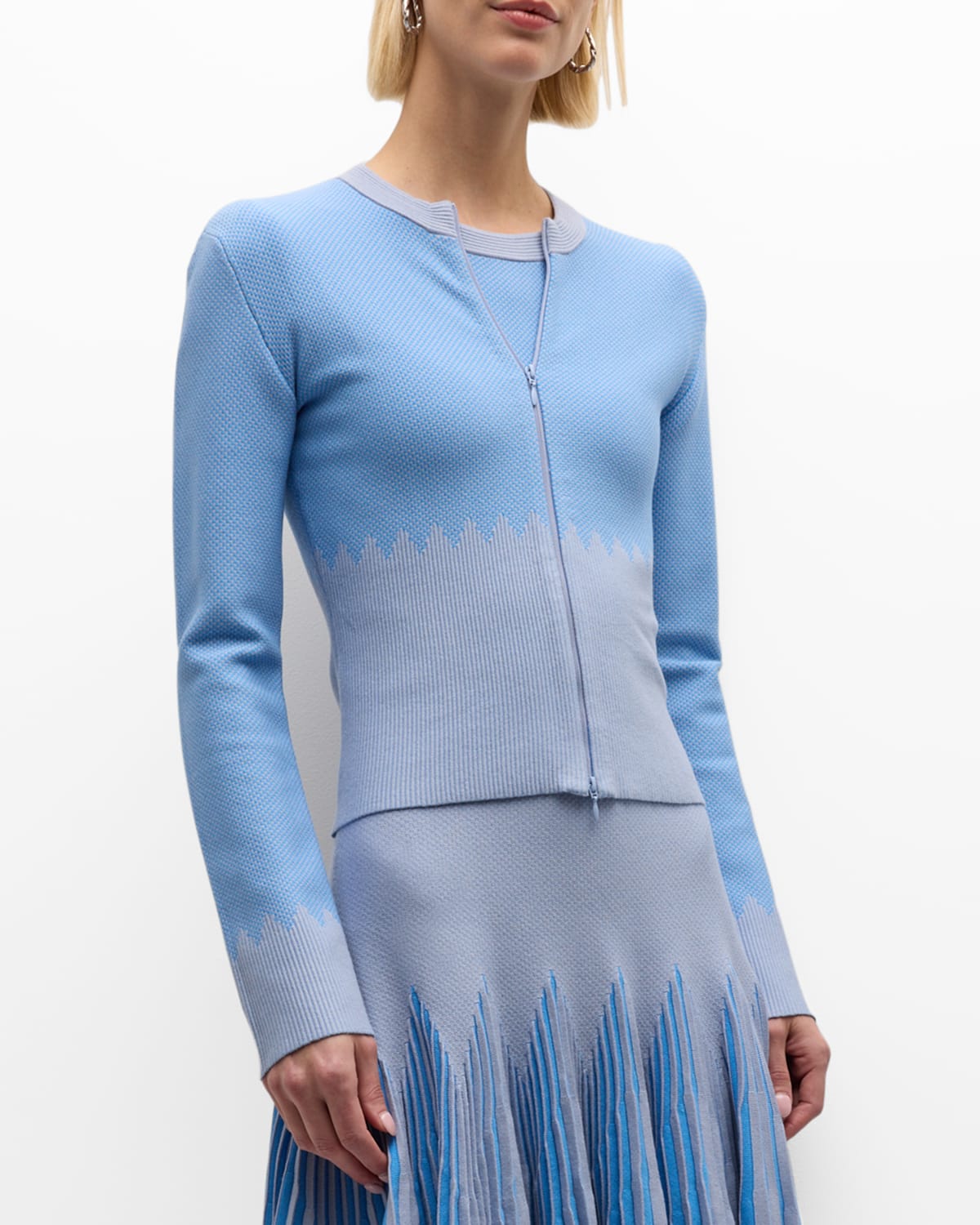 Emporio Armani Geometric Jacquard-knit Zip-front Jacket In Sky Blue