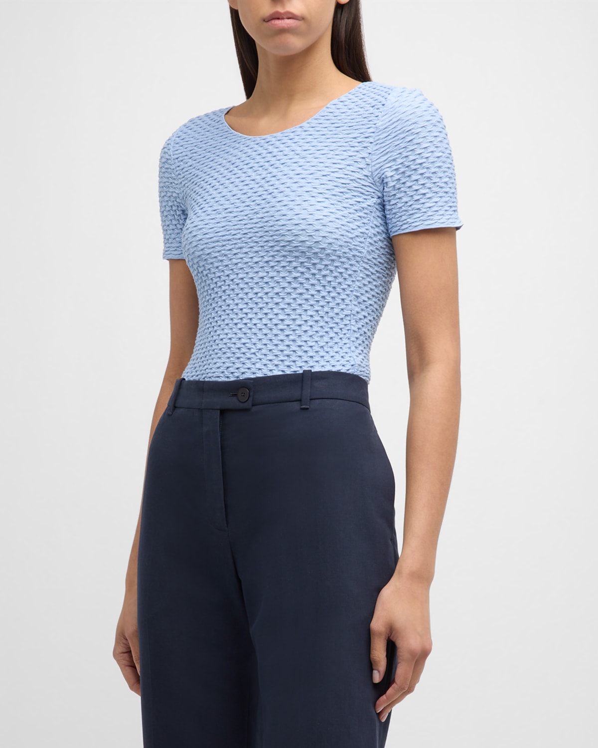 Shop Emporio Armani Scoop-neck Puckered Jersey T-shirt In Sky Blue