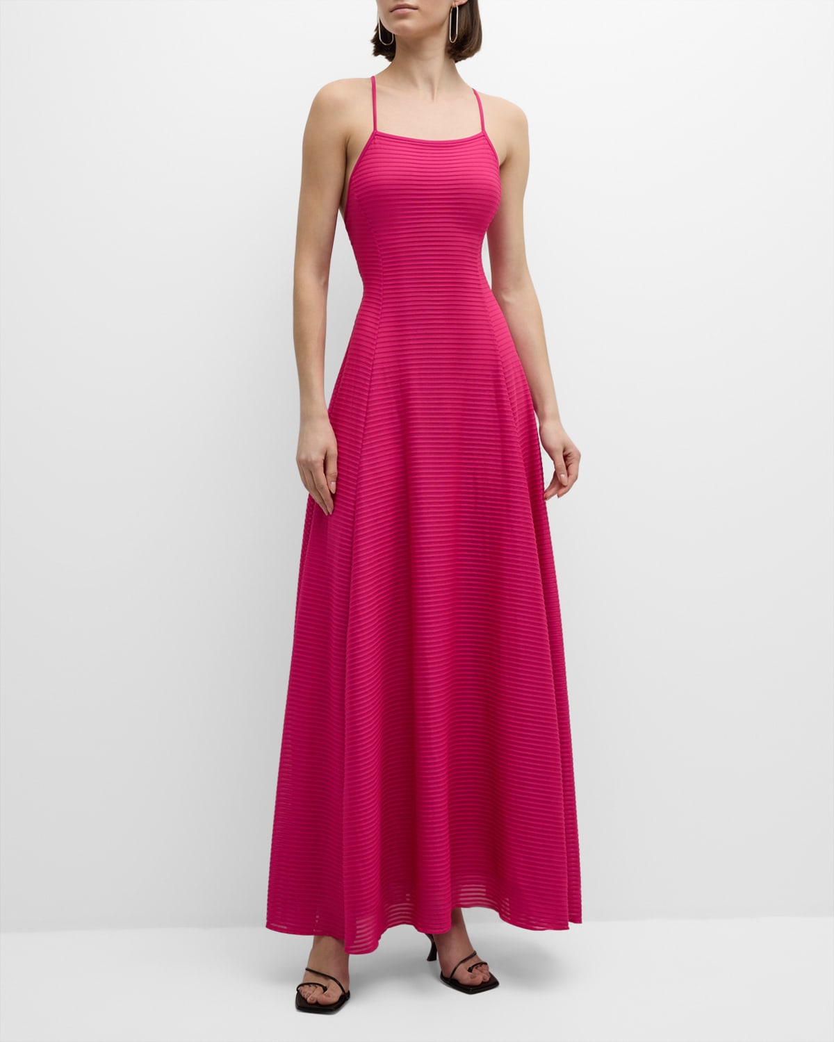 Shop Emporio Armani Ribbed A-line Jersey Halter Maxi Dress In Pink