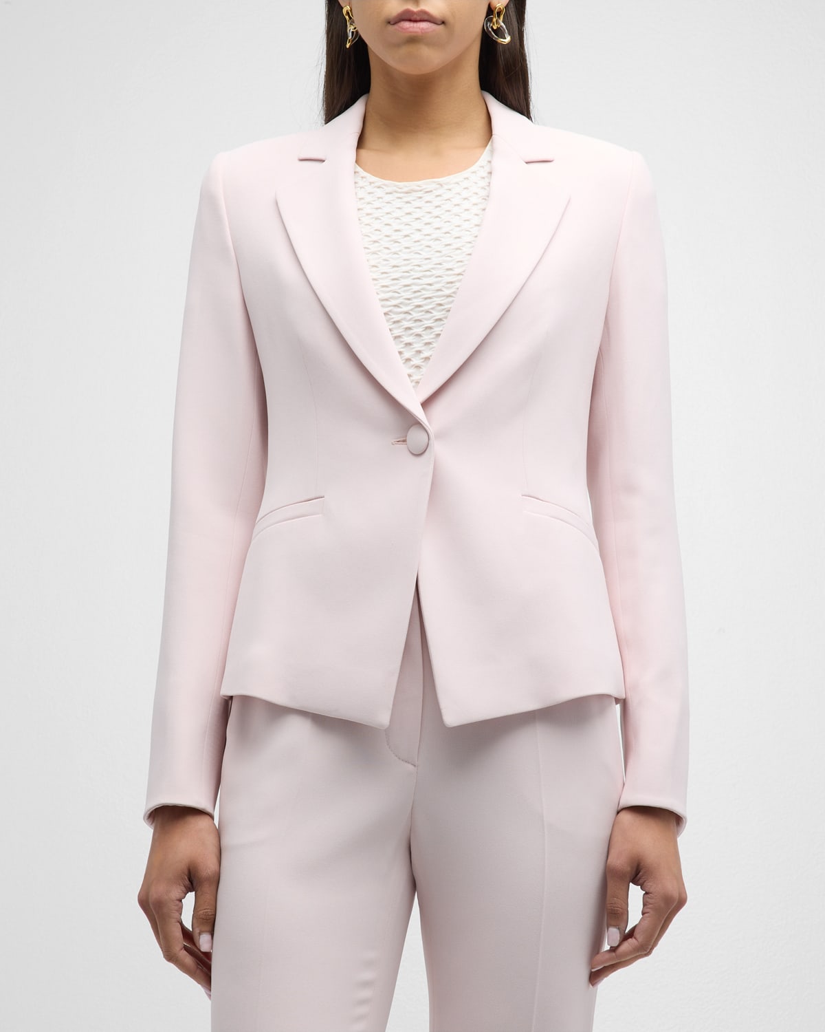 Shop Emporio Armani Single-button Crepe Cady Blazer In Blush Pink