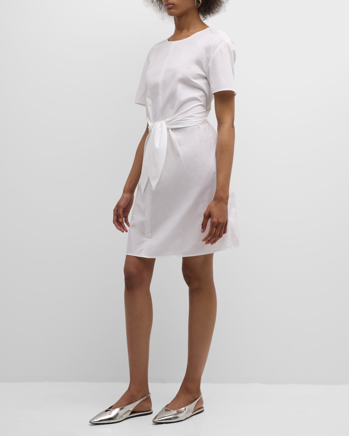 Emporio Armani Cutout Tie-waist Cotton Poplin Mini Dress In White