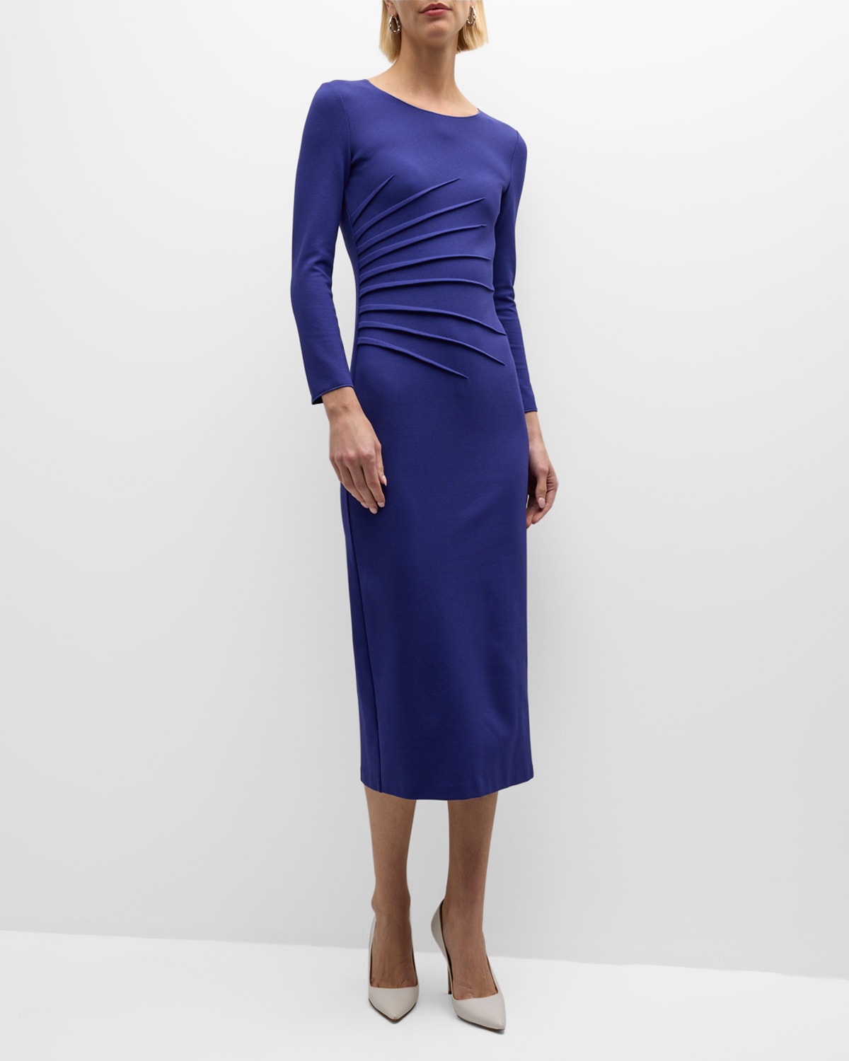 Emporio Armani Pintuck Jersey Midi Sheath Dress In Blue