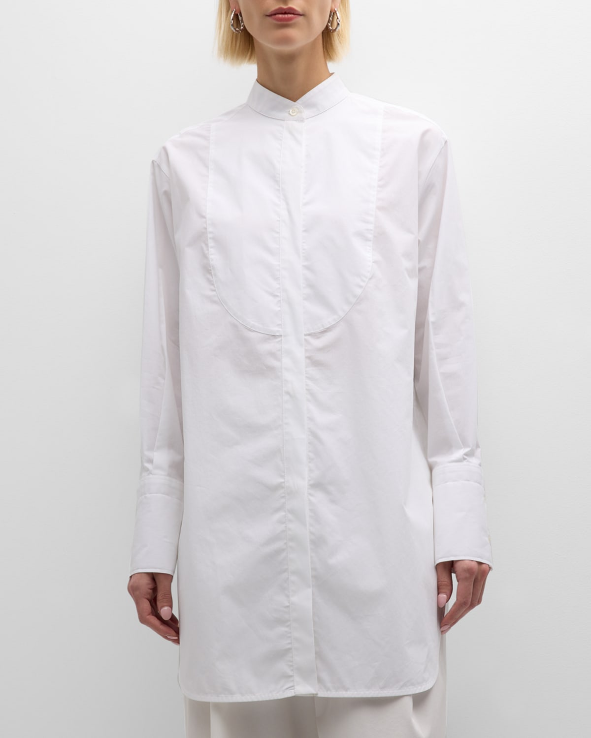 Emporio Armani Bib Front Tunic Shirt In Solid White