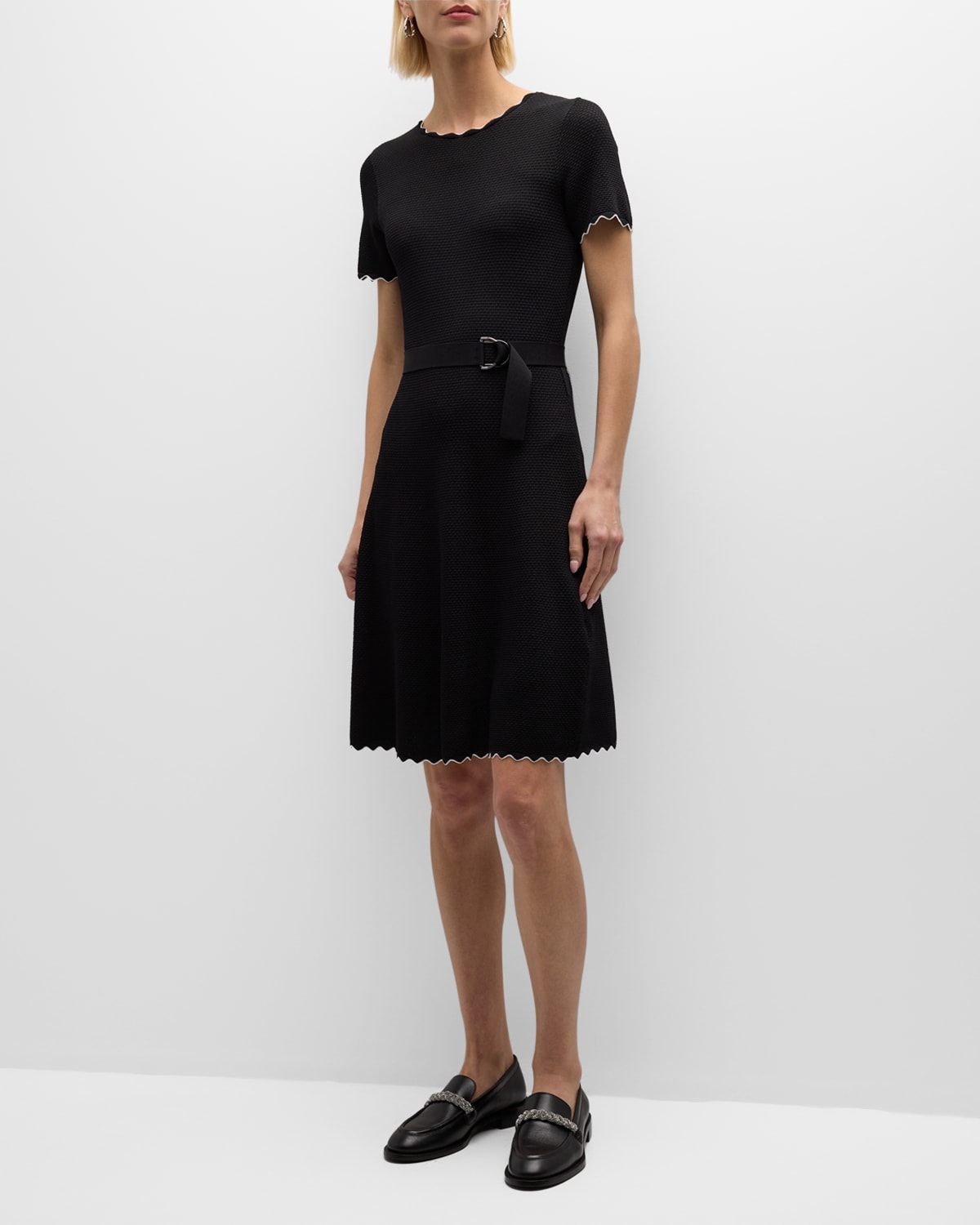 Shop Emporio Armani Scalloped A-line Knit Midi Dress In Black