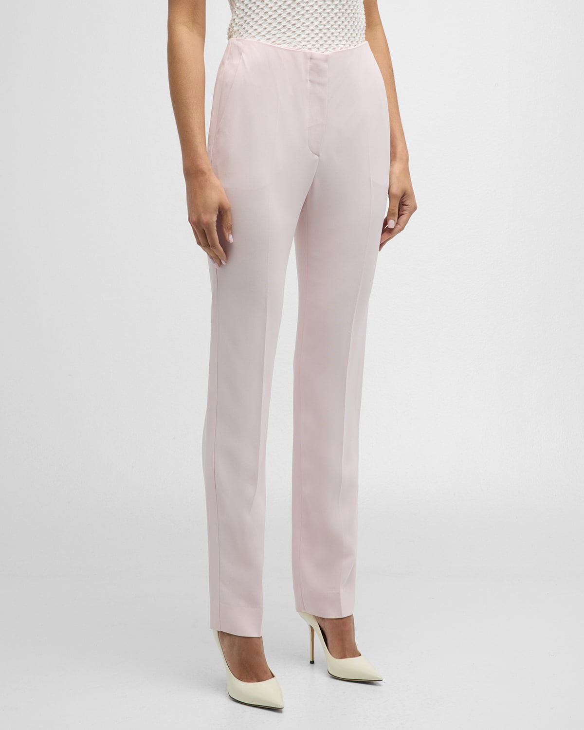 Shop Emporio Armani High-rise Straight-leg Crepe Cady Trousers In Blush Pink