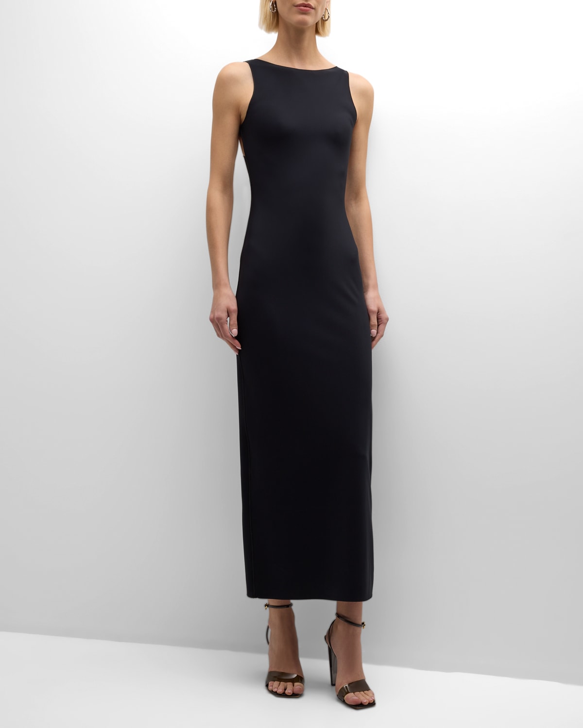 Shop Emporio Armani Sleeveless Open-back Jersey Maxi Dress In Black