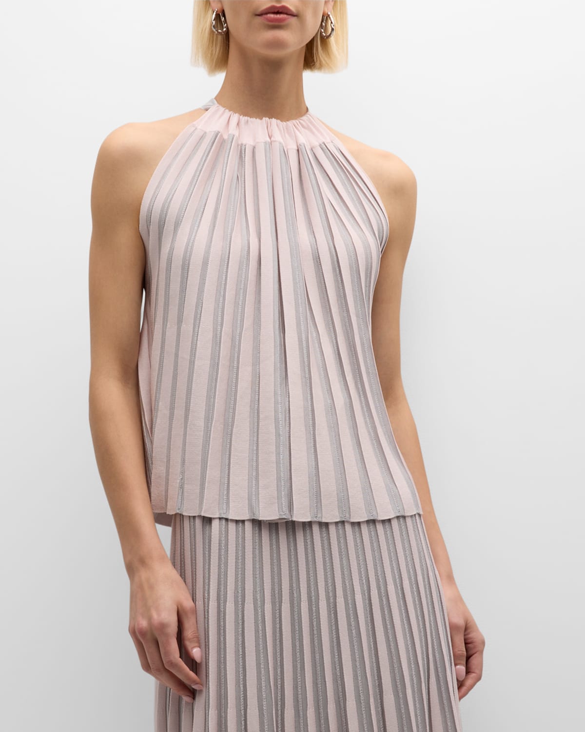 Emporio Armani Pleated Halter Top In Plaid Pink