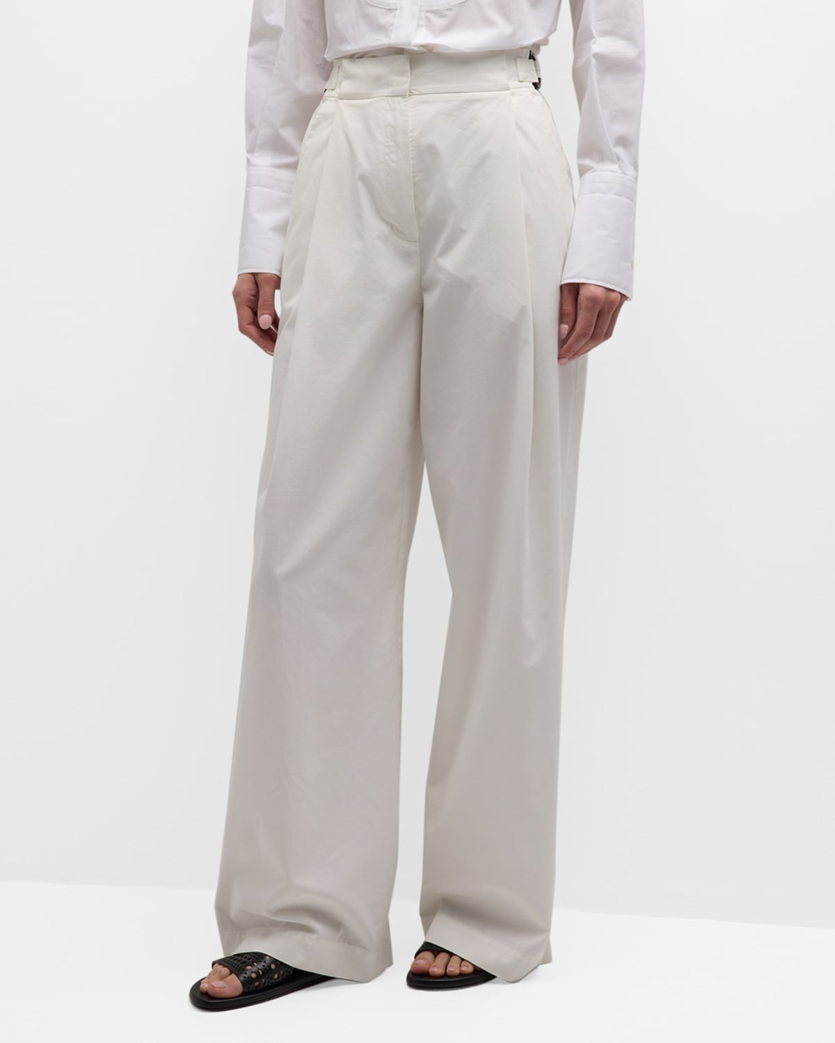 Shop Emporio Armani Pleated High-rise Wide-leg Chino Pants In White