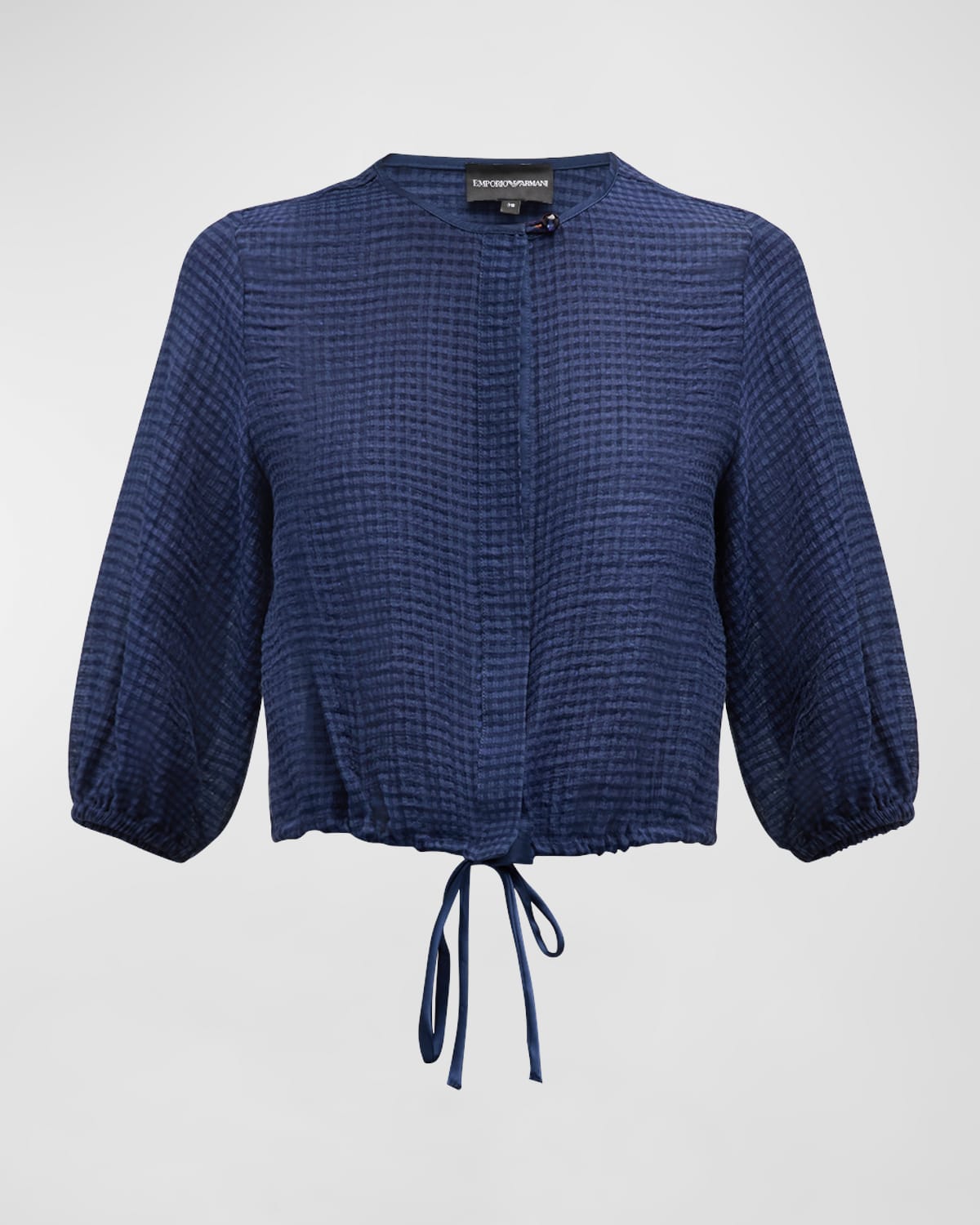 Emporio Armani Seersucker Drawstring Hem Jacket In Bluette