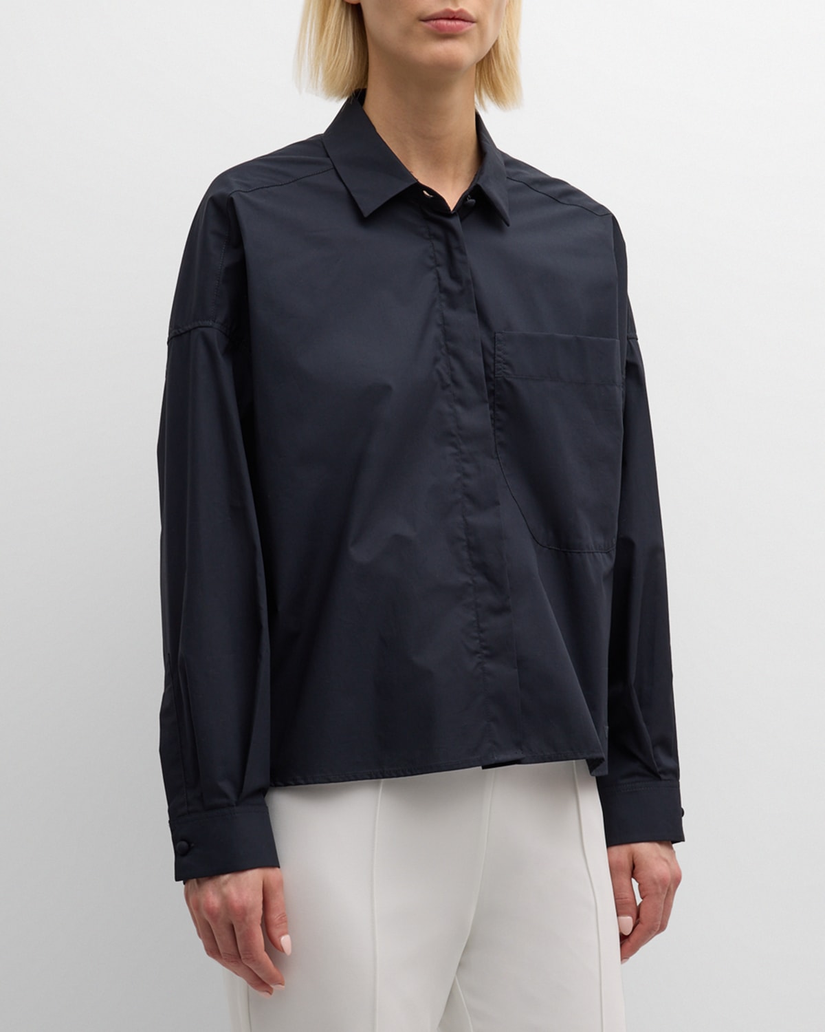 Shop Emporio Armani Button-down Cotton Poplin Shirt In Navy