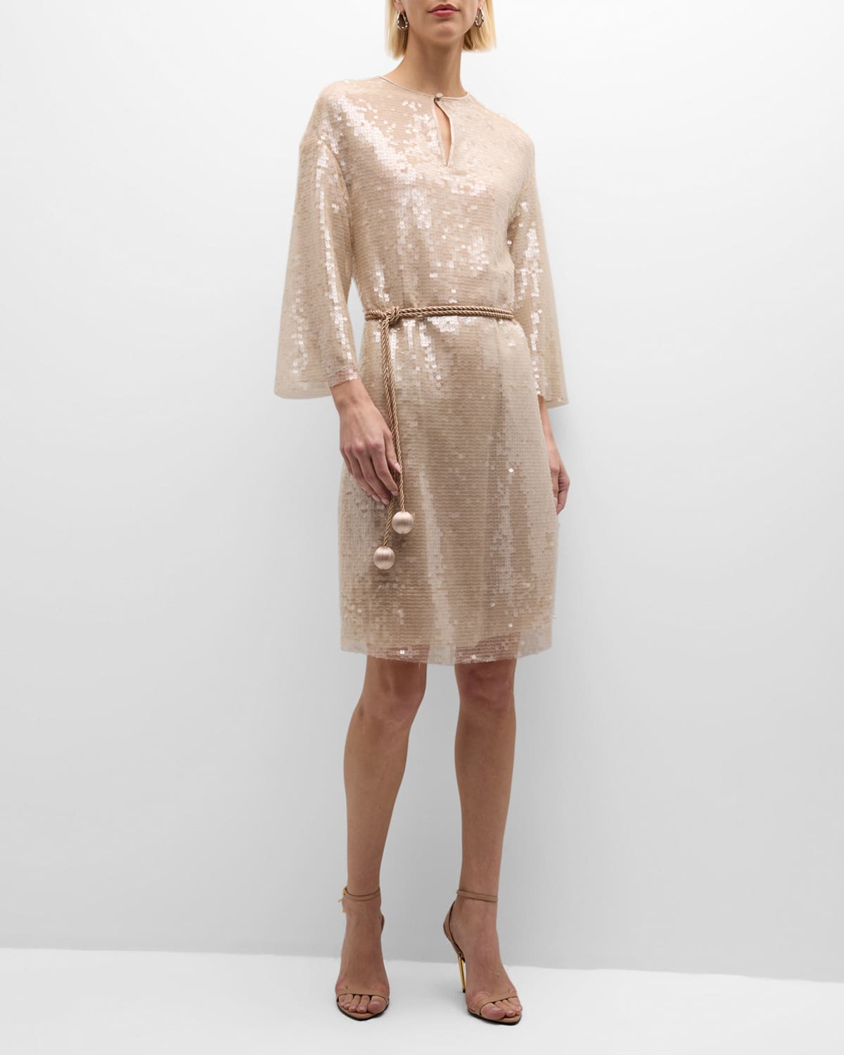 Emporio Armani Sequined Keyhole Dress In Gold