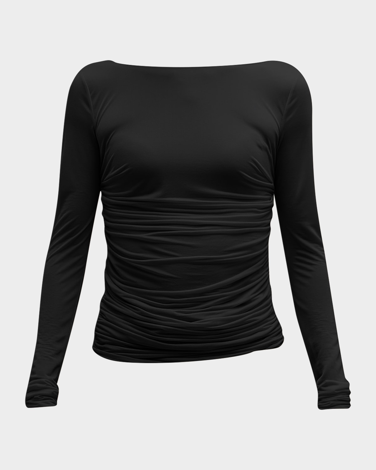 Emporio Armani Ruched Bateau-neck Jersey Chiffon Blouse In Black