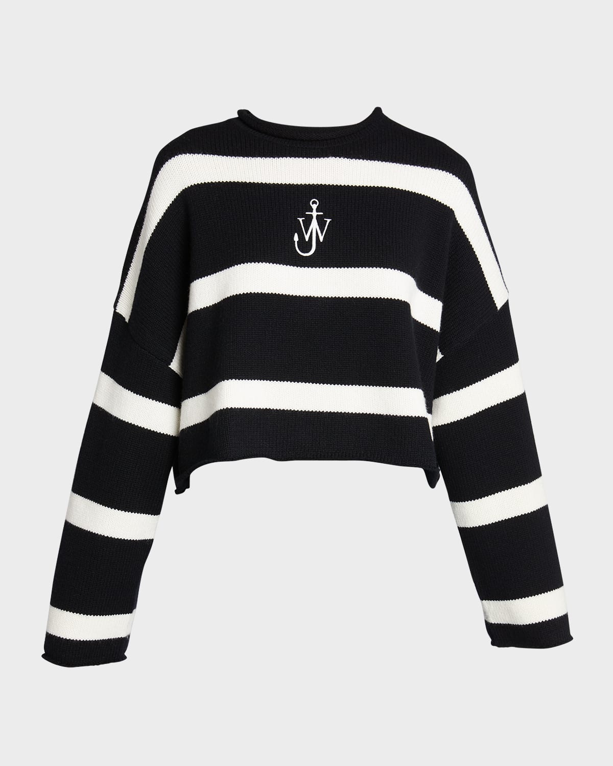 Shop Jw Anderson Anchor Logo Striped Crop Cashmere Sweater In Blackwhite