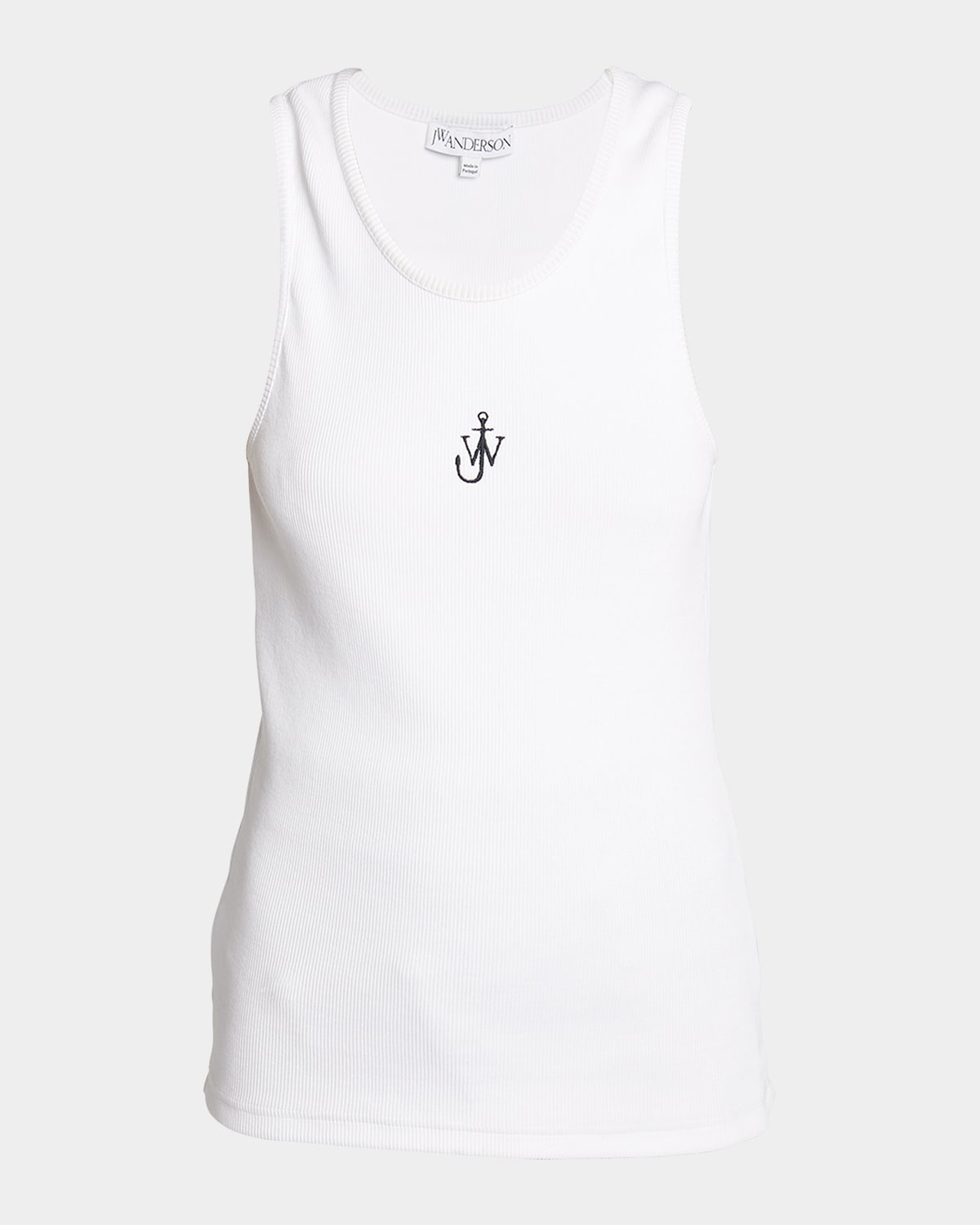 Jw Anderson Crew Neck Ribbed Sleeveless Top Straight Hem In White