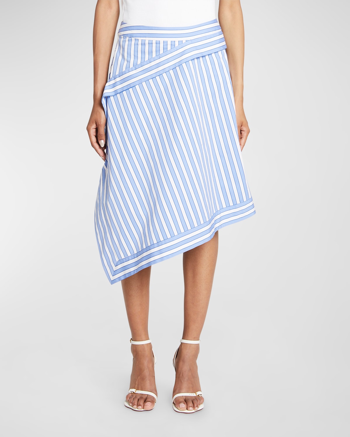 Jw Anderson Striped Cotton Asymmetric Midi Skirt In Bluewhite