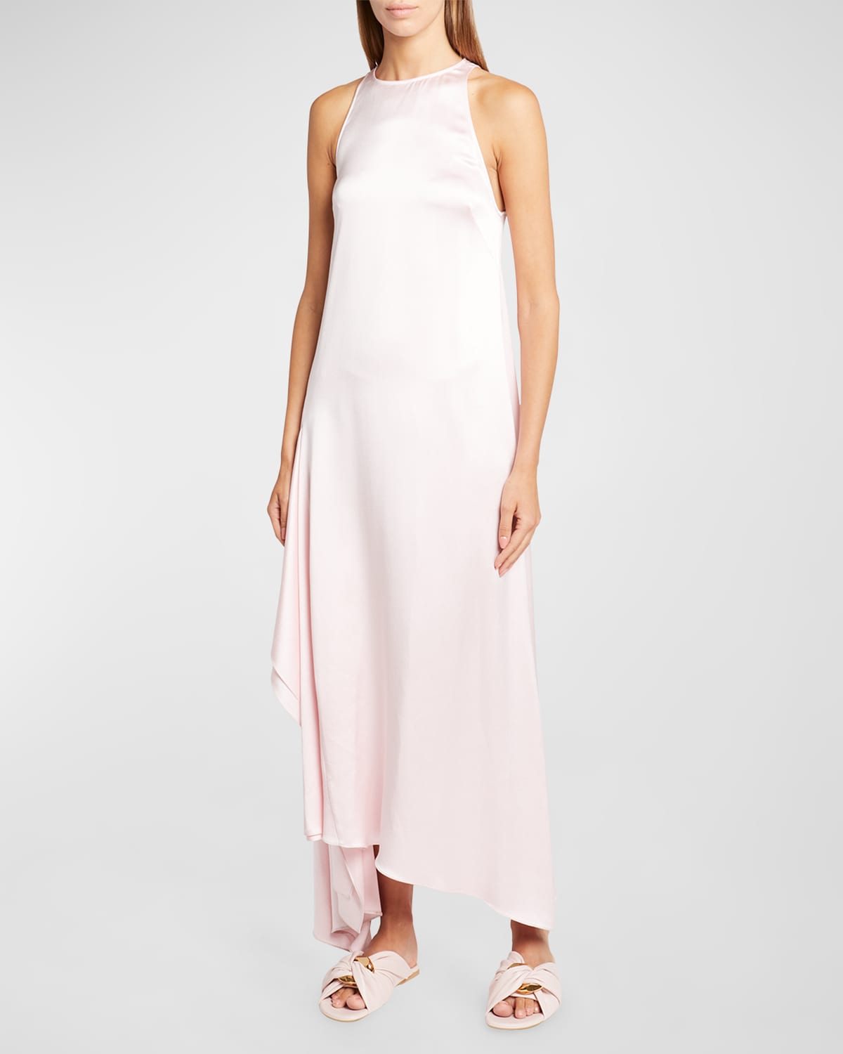 Shop Jw Anderson Sleeveless Draped Satin Maxi Dress In Pink