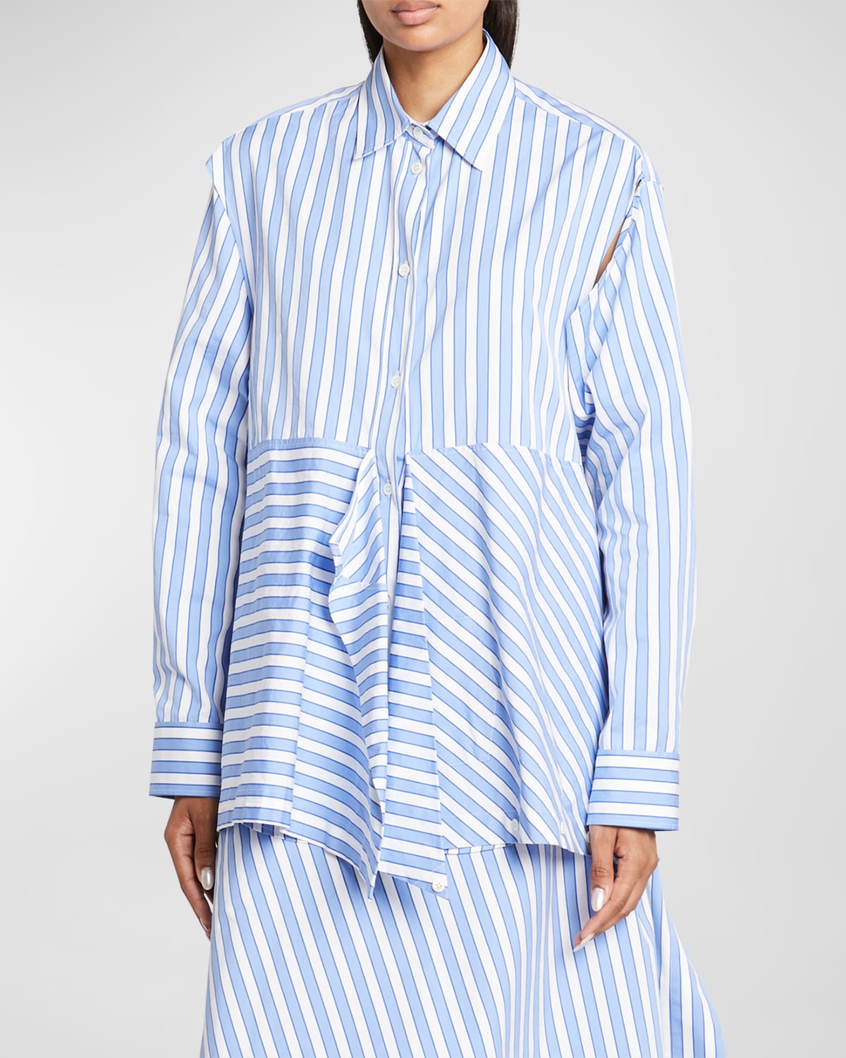 Jw Anderson Striped Peplum Drape Collared Shirt In Bluewhite