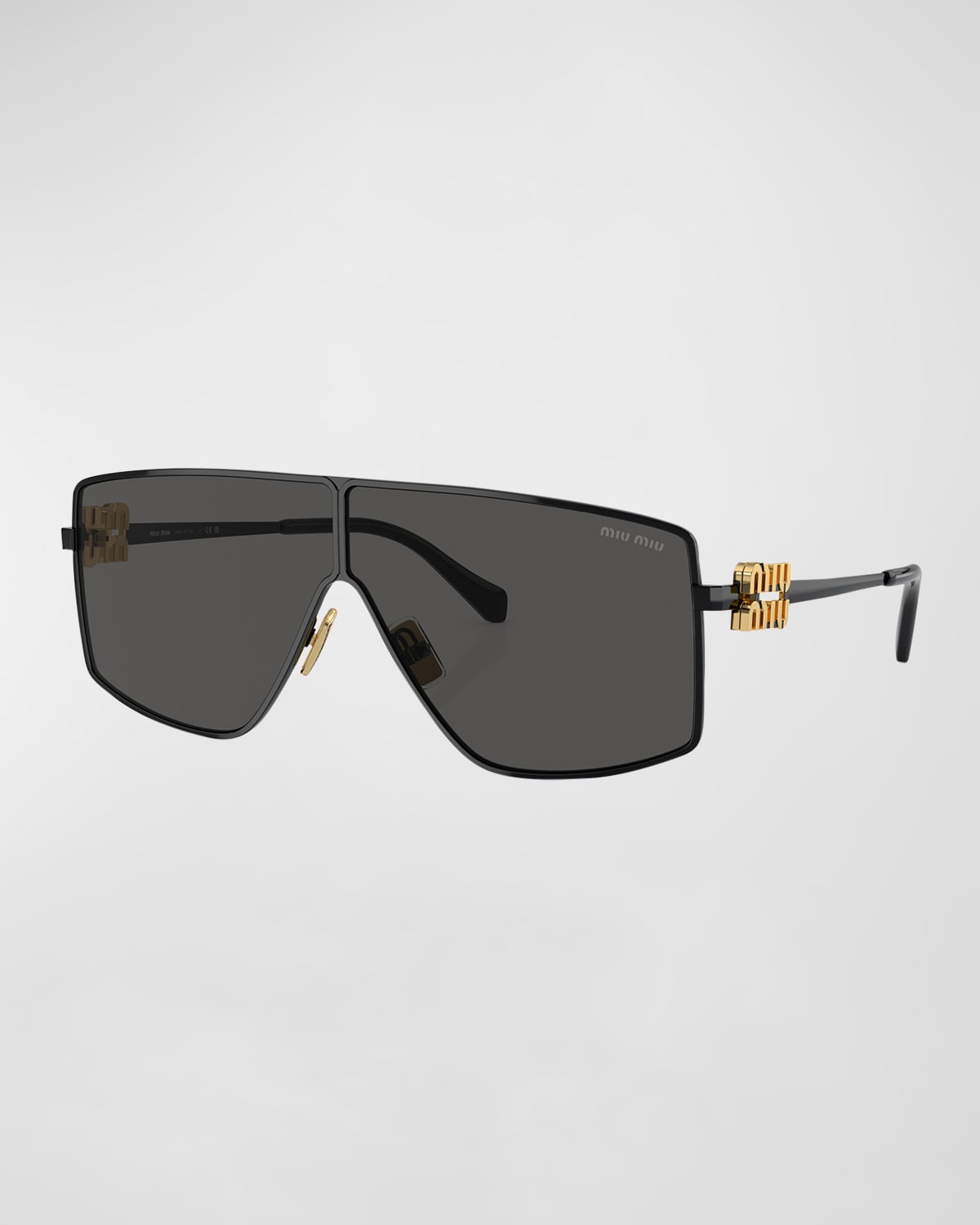 Shop Miu Miu Oversized Shield Metal Sunglasses In Black