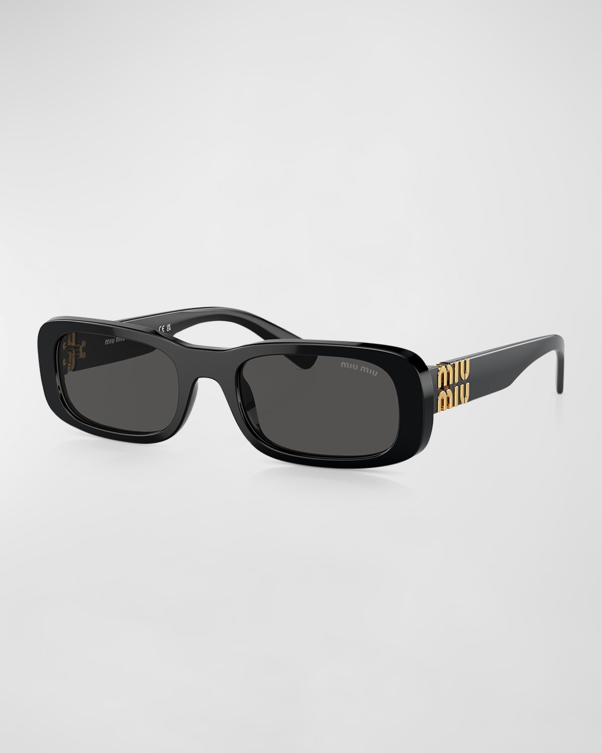 Miu Miu Logo Acetate Rectangular Sunglasses In Black