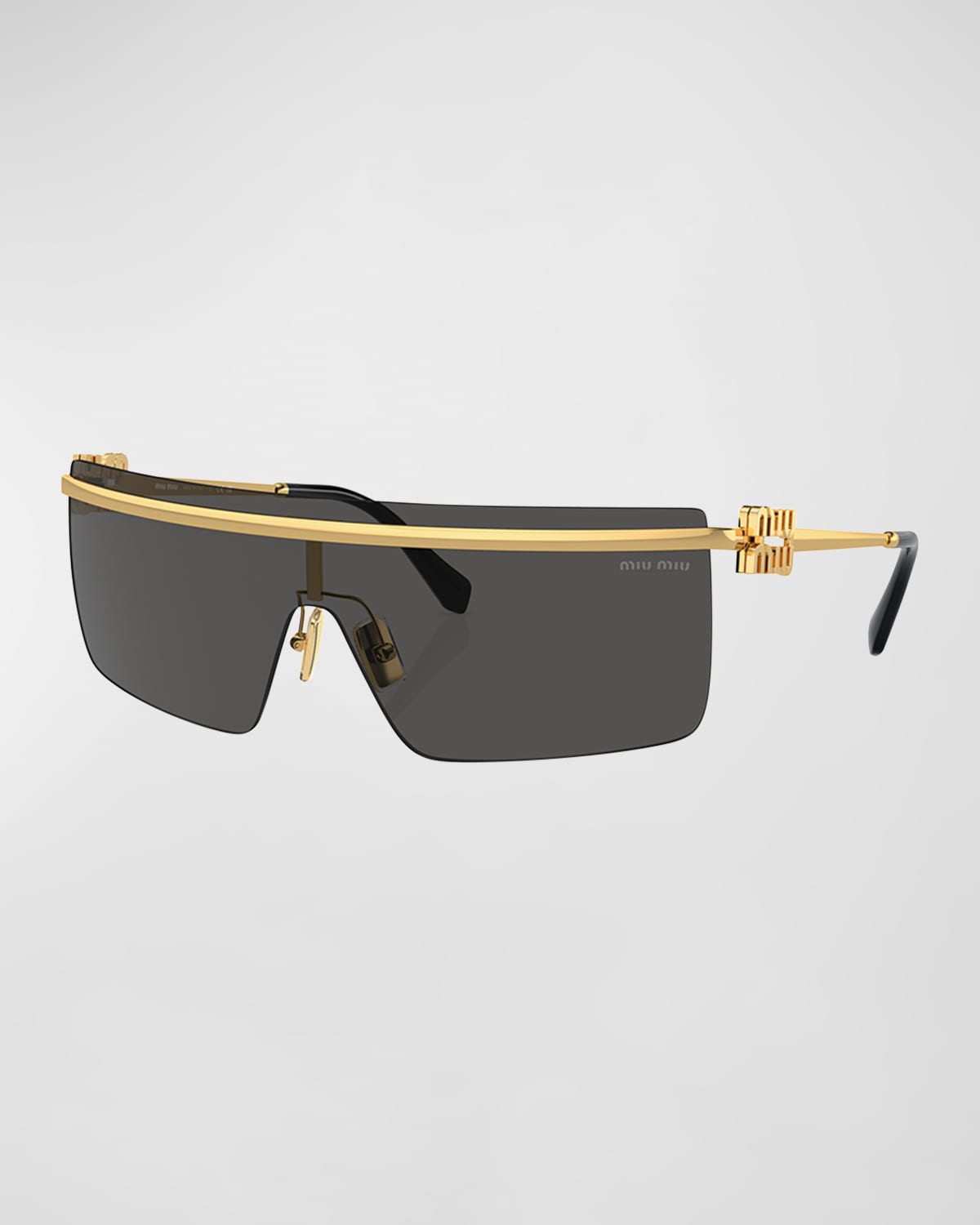 Shop Miu Miu Metal Shield Sunglasses In Gold