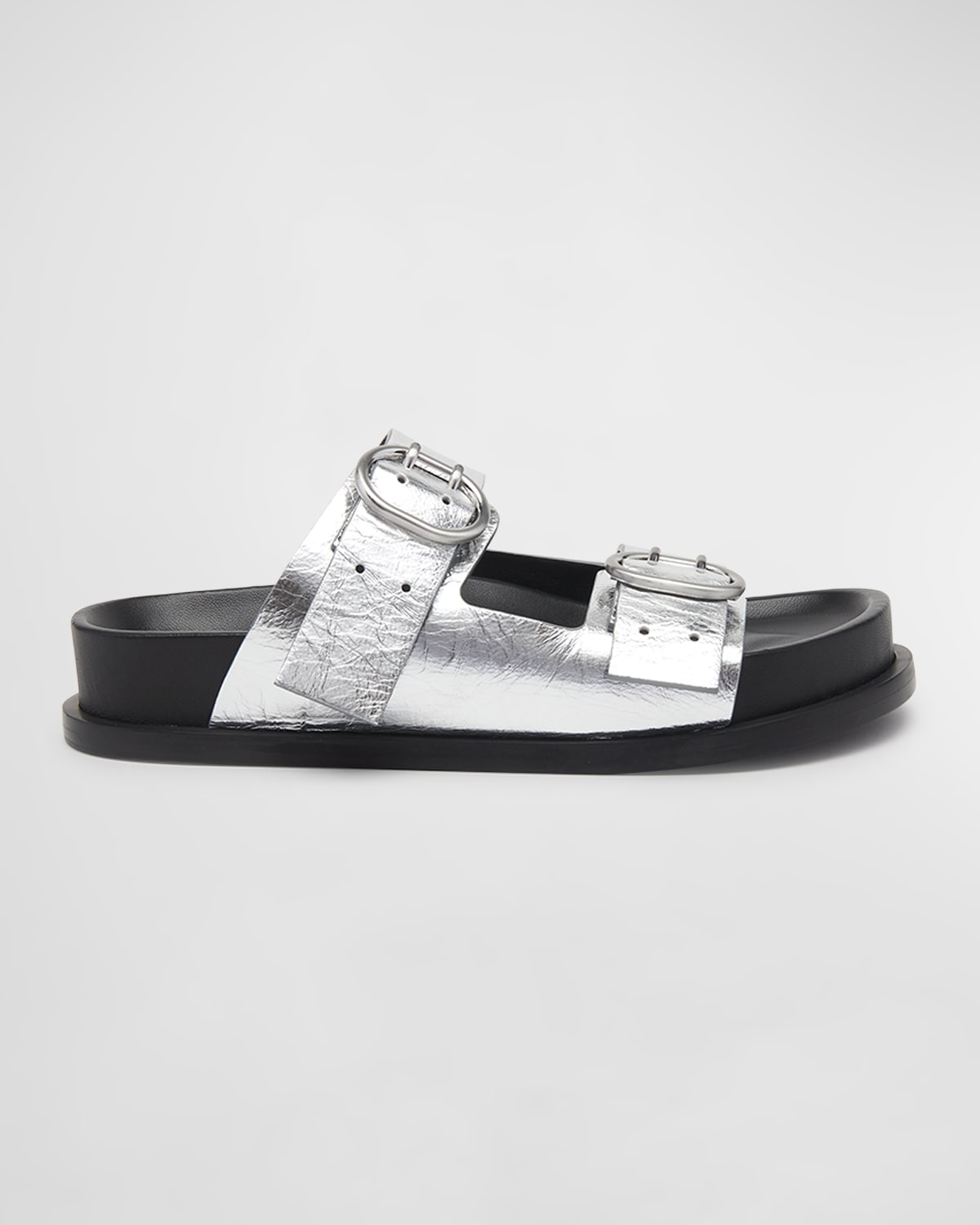 Jil Sander Double-buckle Leather Sandals In 042 Silver Moon