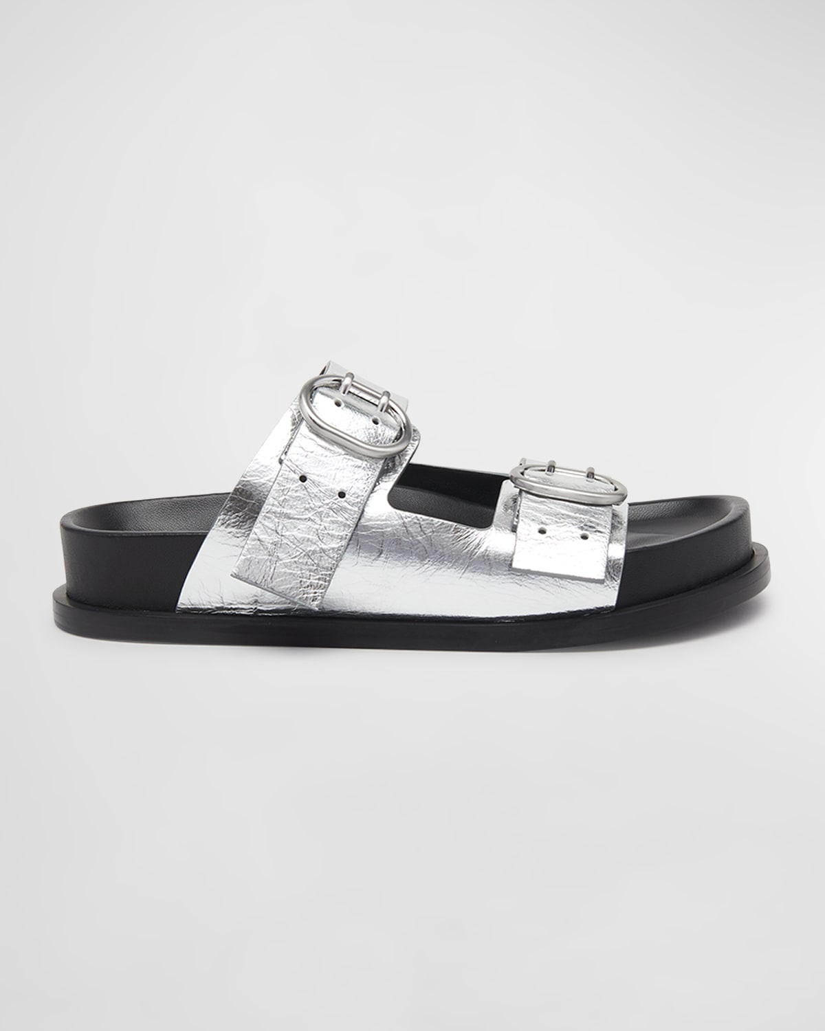 Metallic Dual-Buckle Comfort Sandals