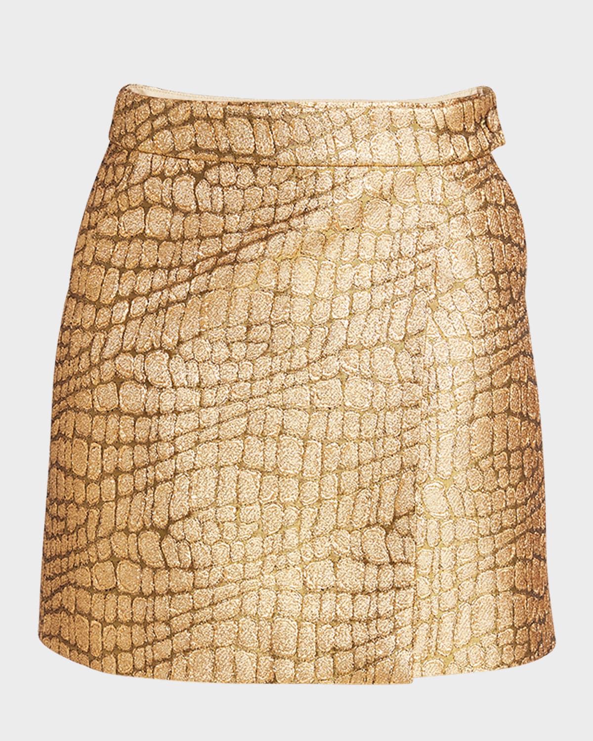 Shop Tom Ford Metallic Croc-jacquard Tailored Wrap Mini Skirt In Gold