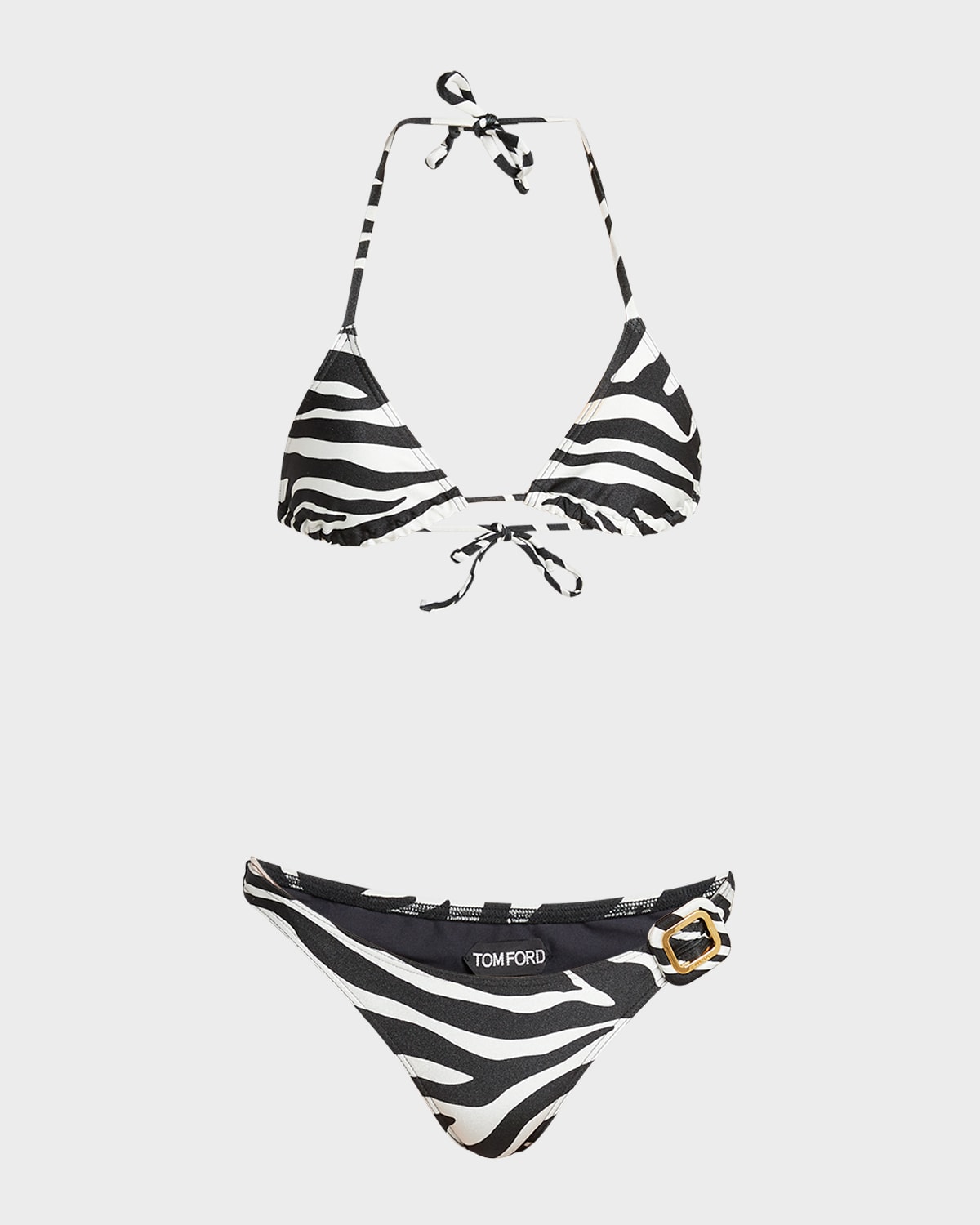 Shop Tom Ford Zebra-print Buckle Triangle Bikini Set In Ecru Black