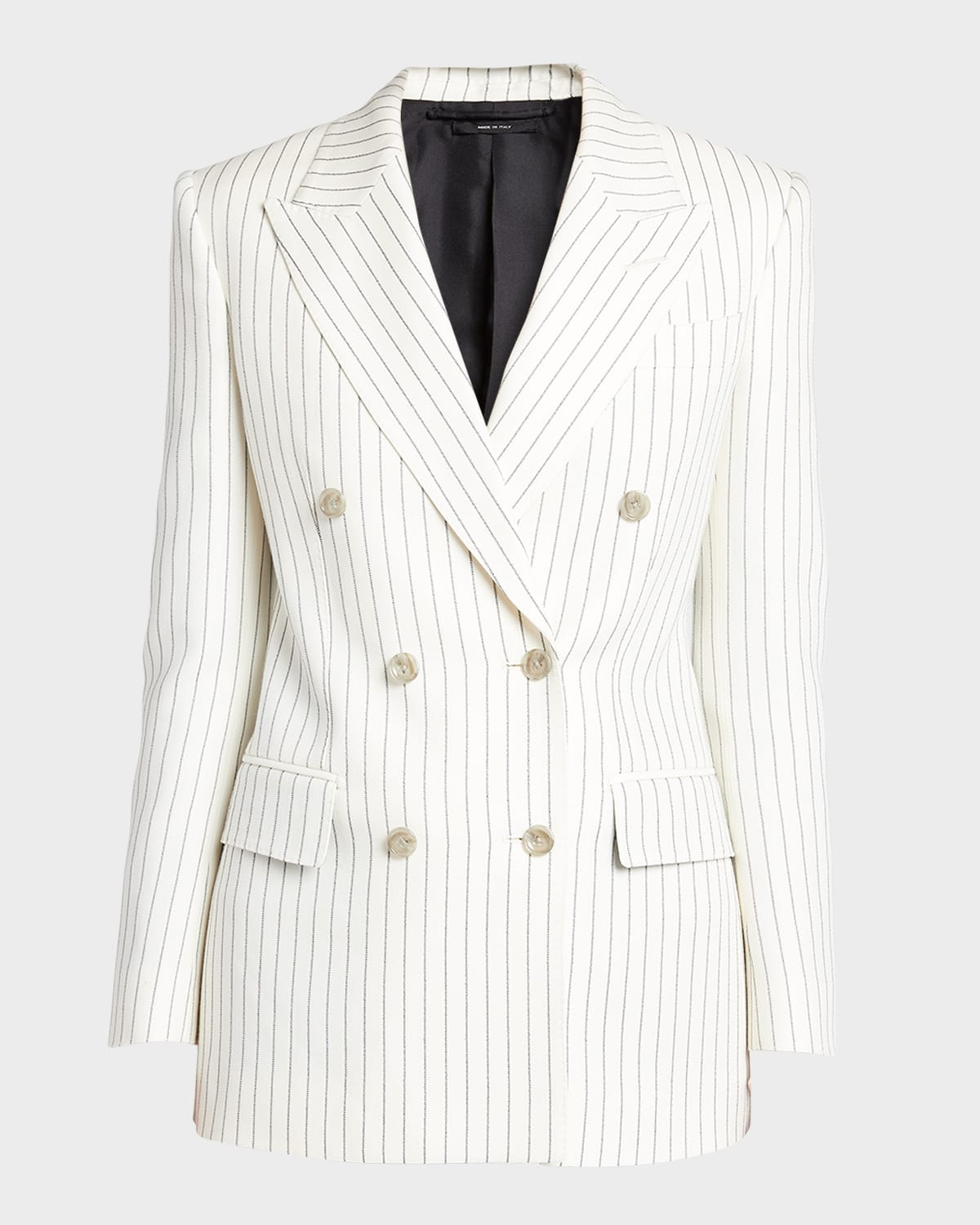 Shop Tom Ford Pinstripe Double-breasted Blazer Jacket In Ecrublack