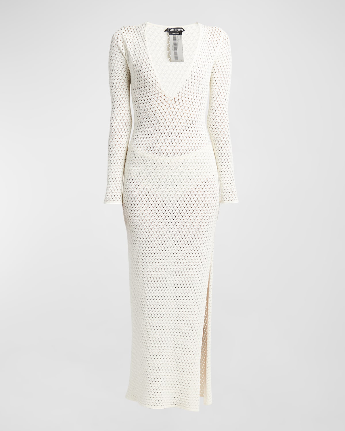 Tom Ford Openwork Maxi Dress With Slit And Detachable Tonal Slip In Off White